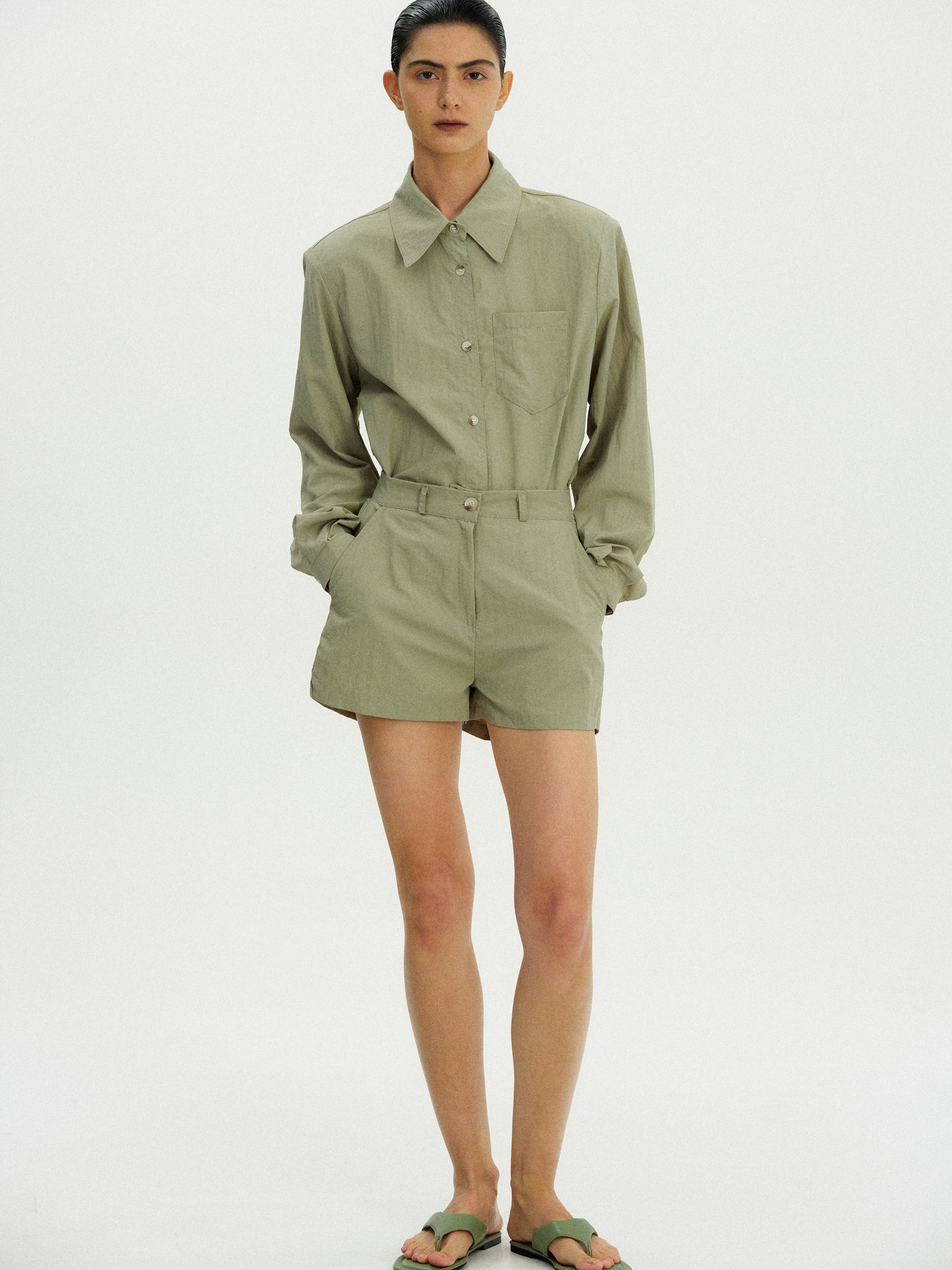 Tailored Nylon Shorts, Kelp