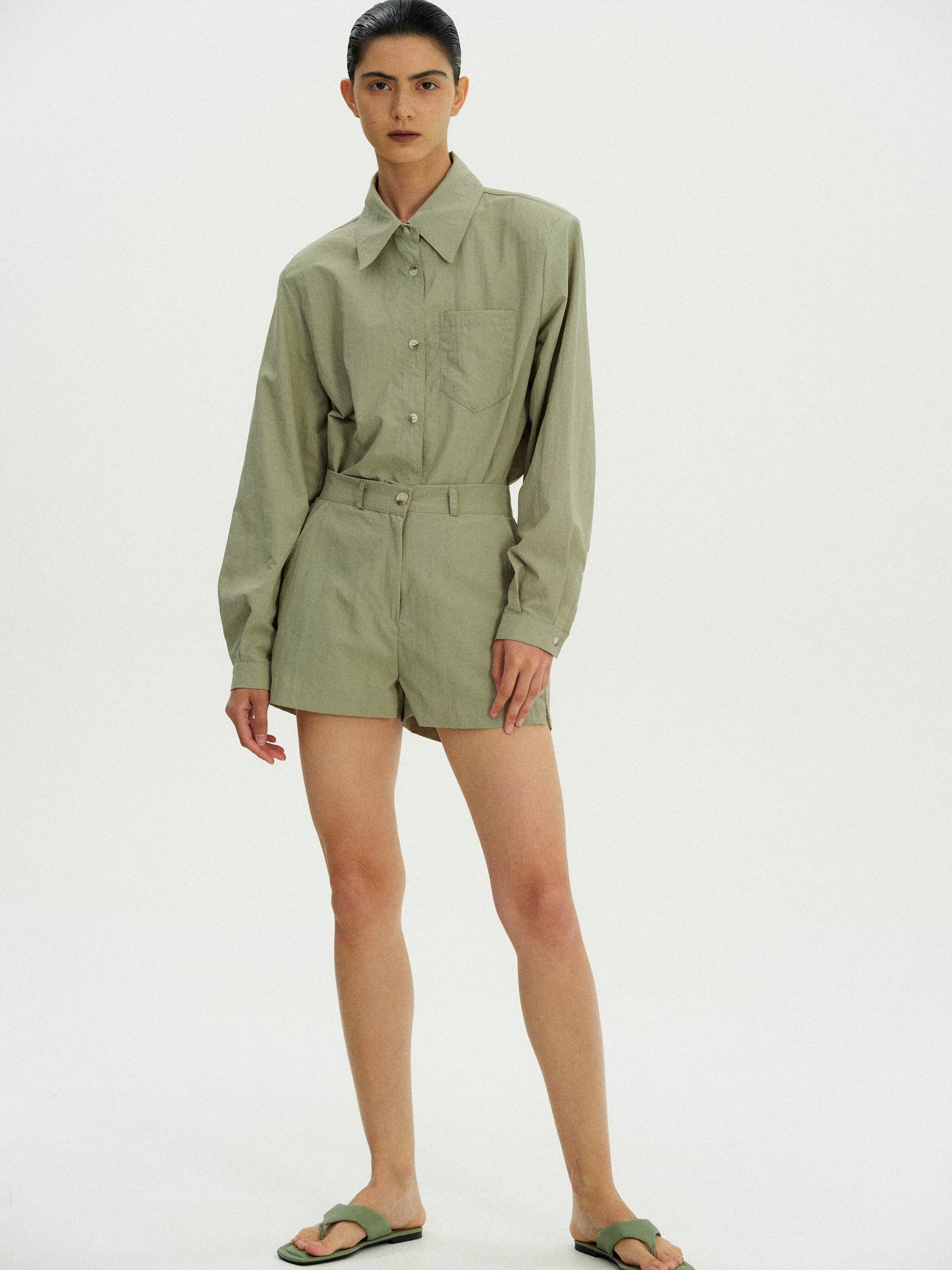 Tailored Nylon Shorts, Kelp
