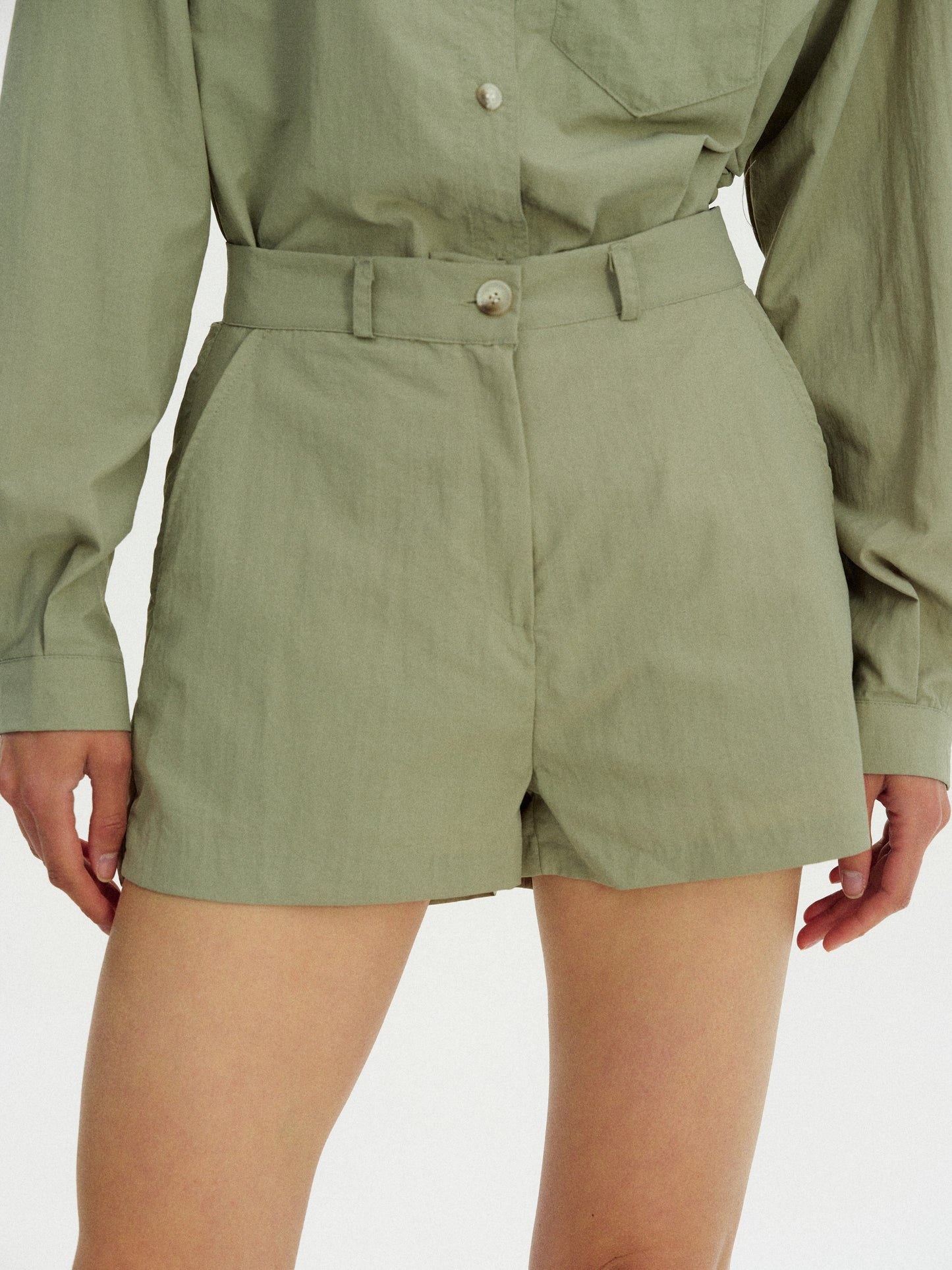 Tailored Nylon Shorts, Kelp