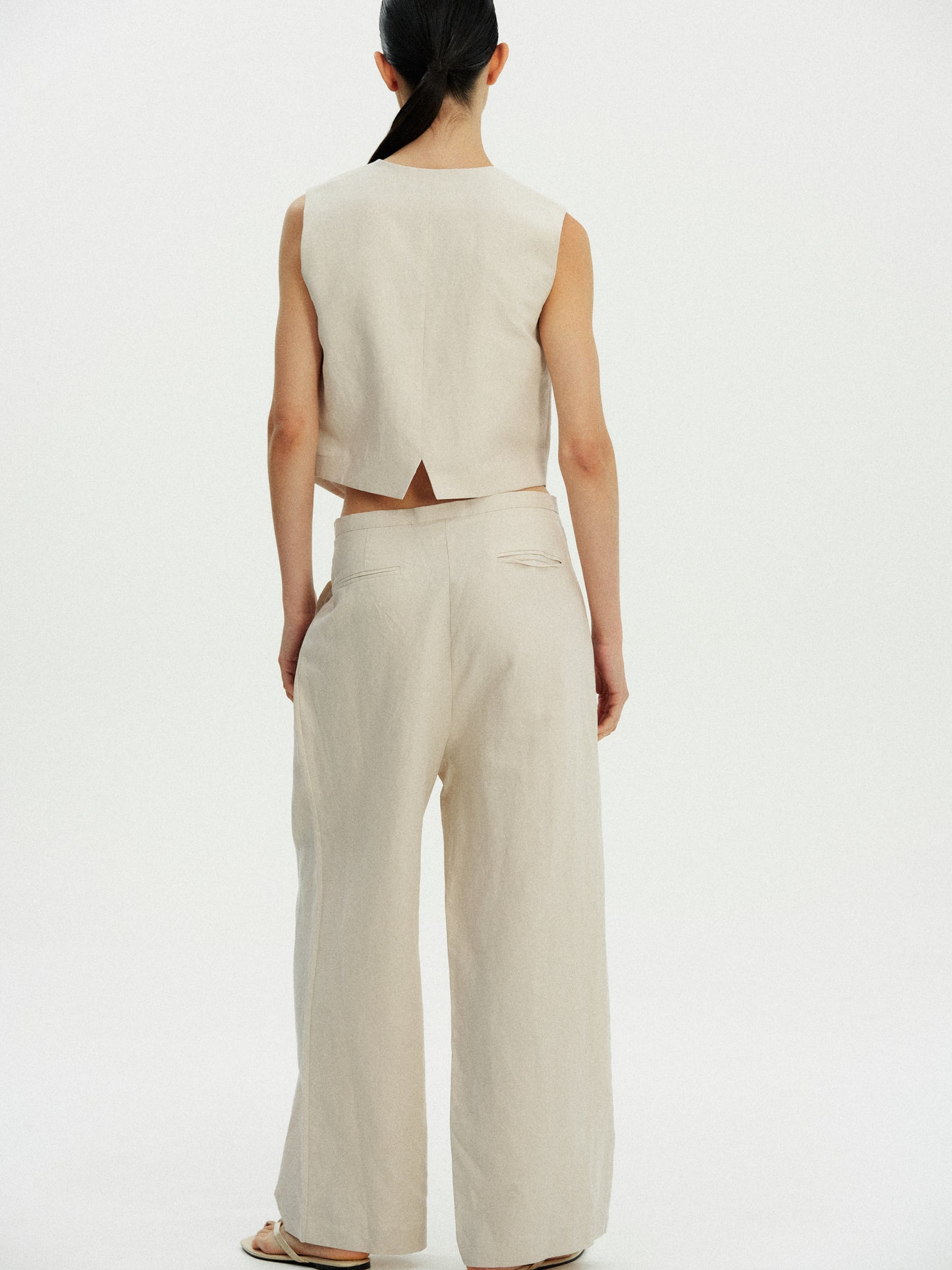 Low Rise Linen-Cotton Trousers, Nougat