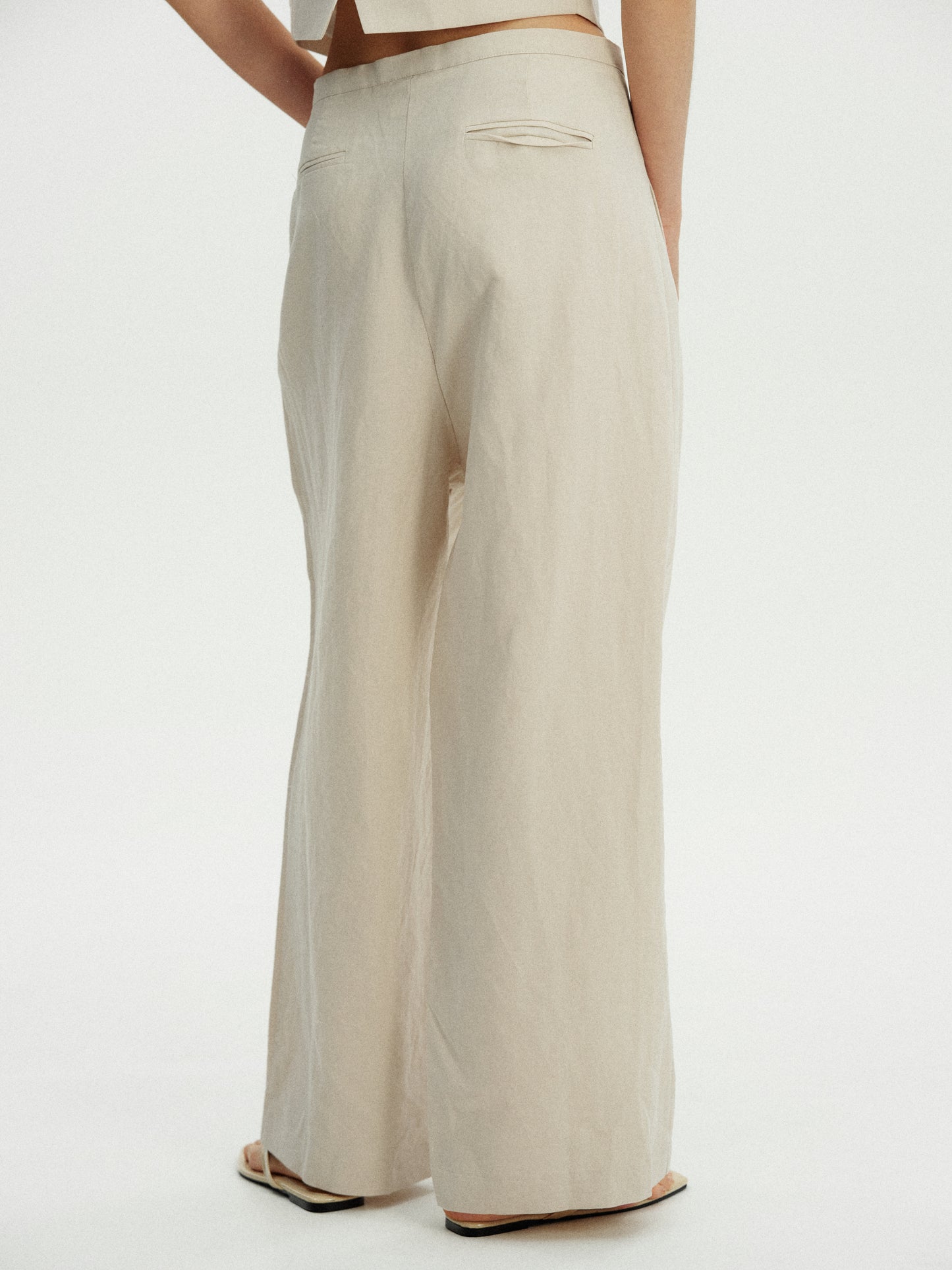 Low Rise Linen-Cotton Trousers, Nougat