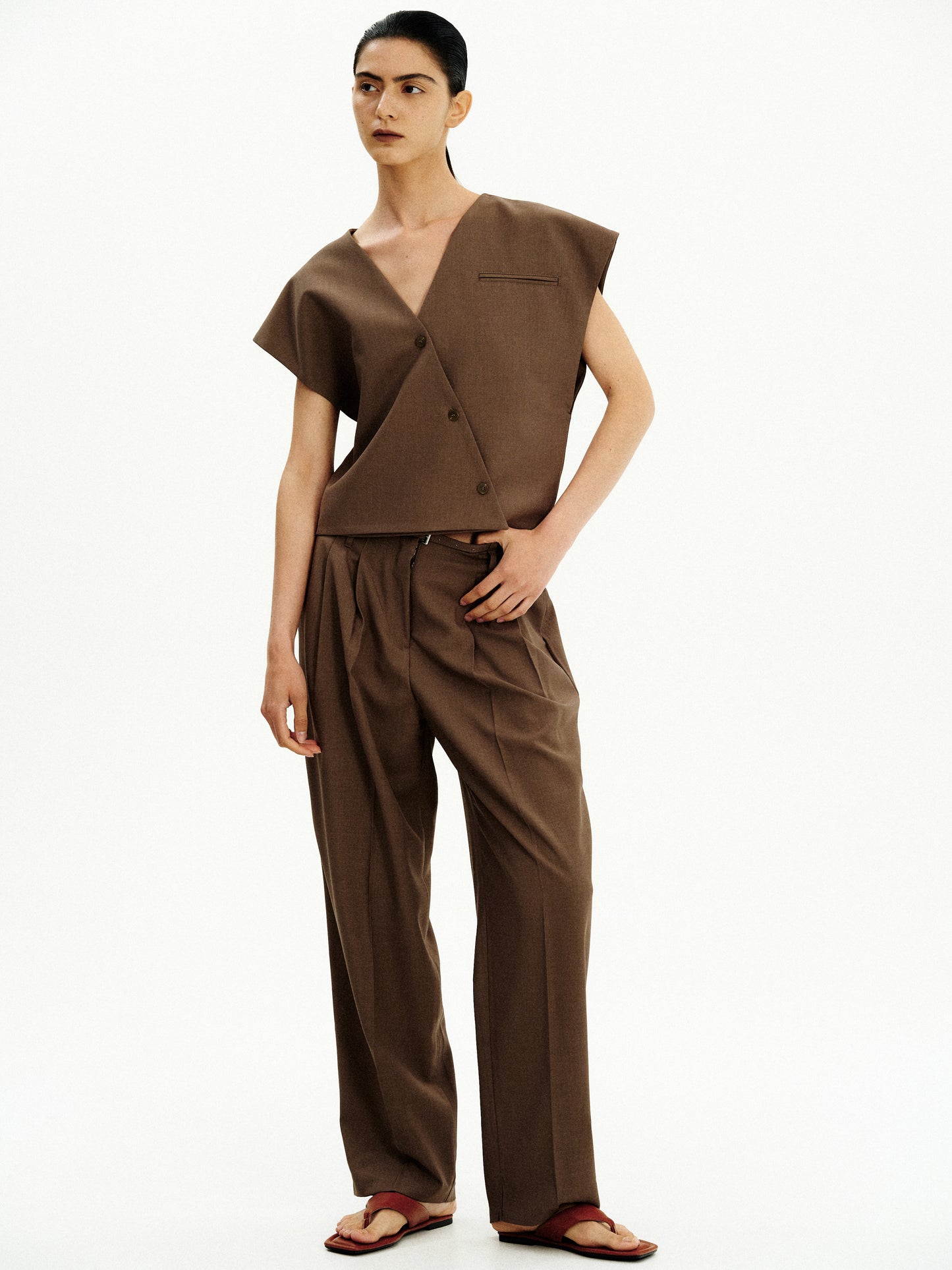 Off-Center Button Vest, Dark Hazelnut