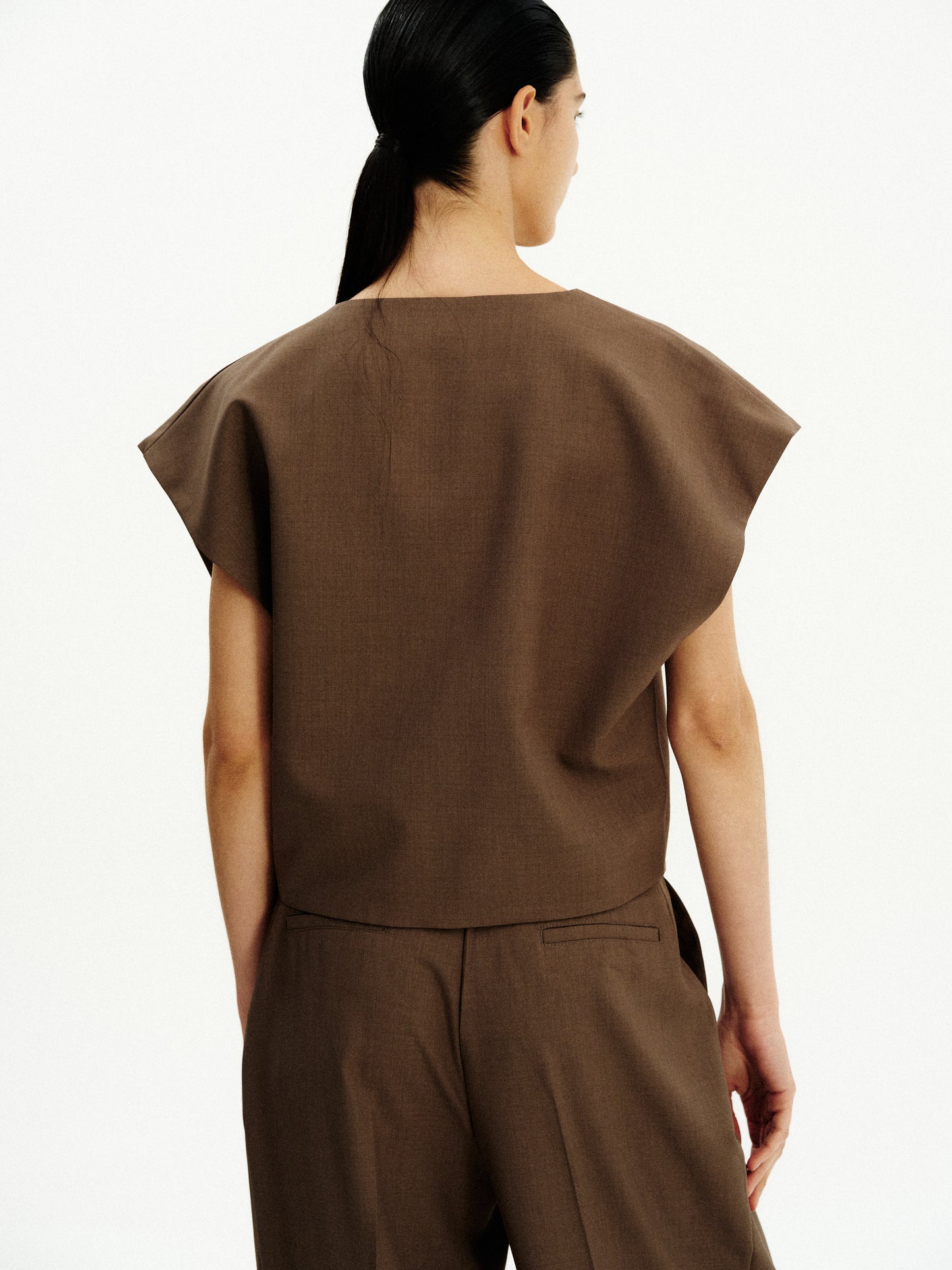 Off-Center Button Vest, Dark Hazelnut