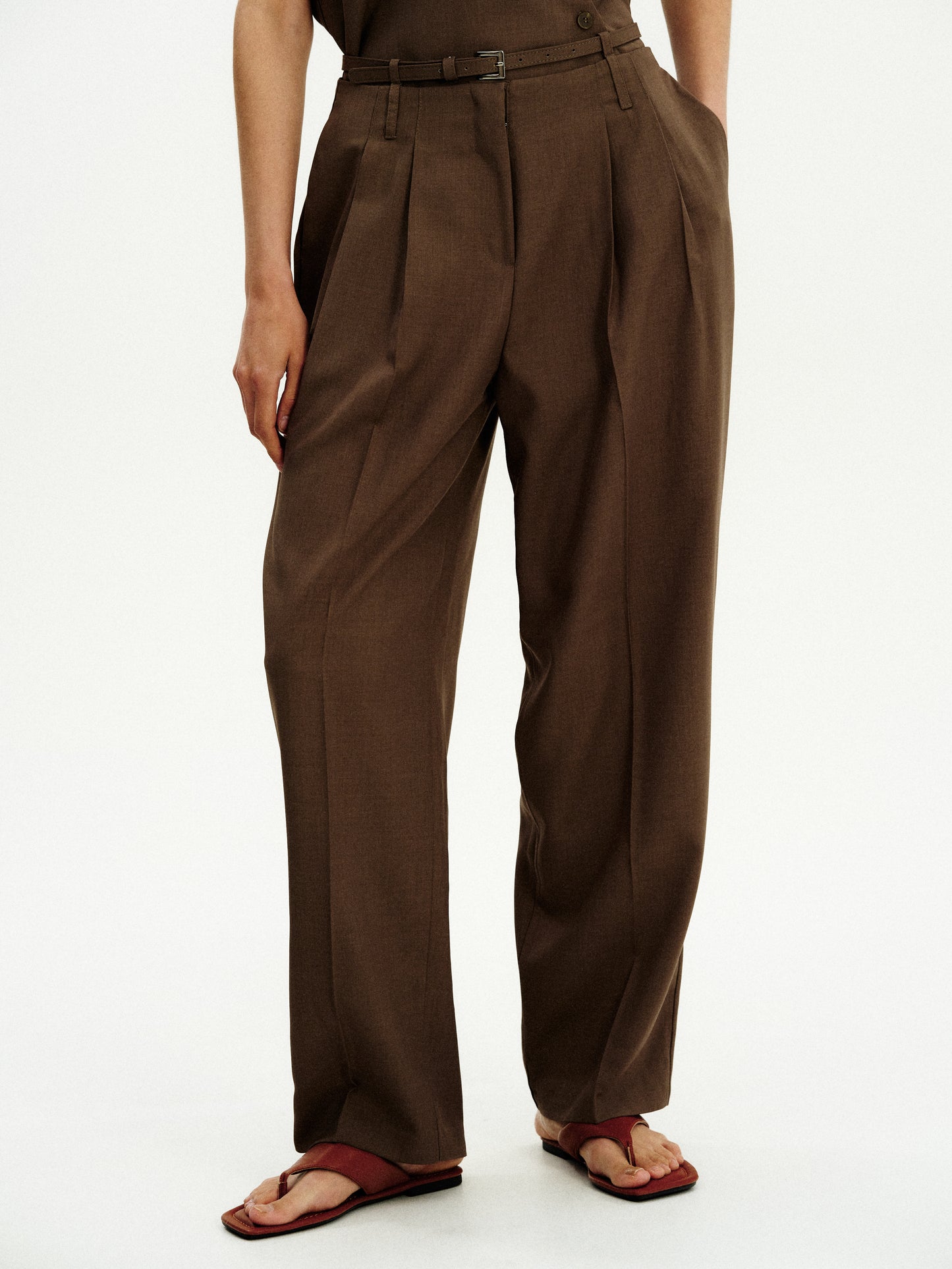 Loophole Belted Trousers, Dark Hazelnut
