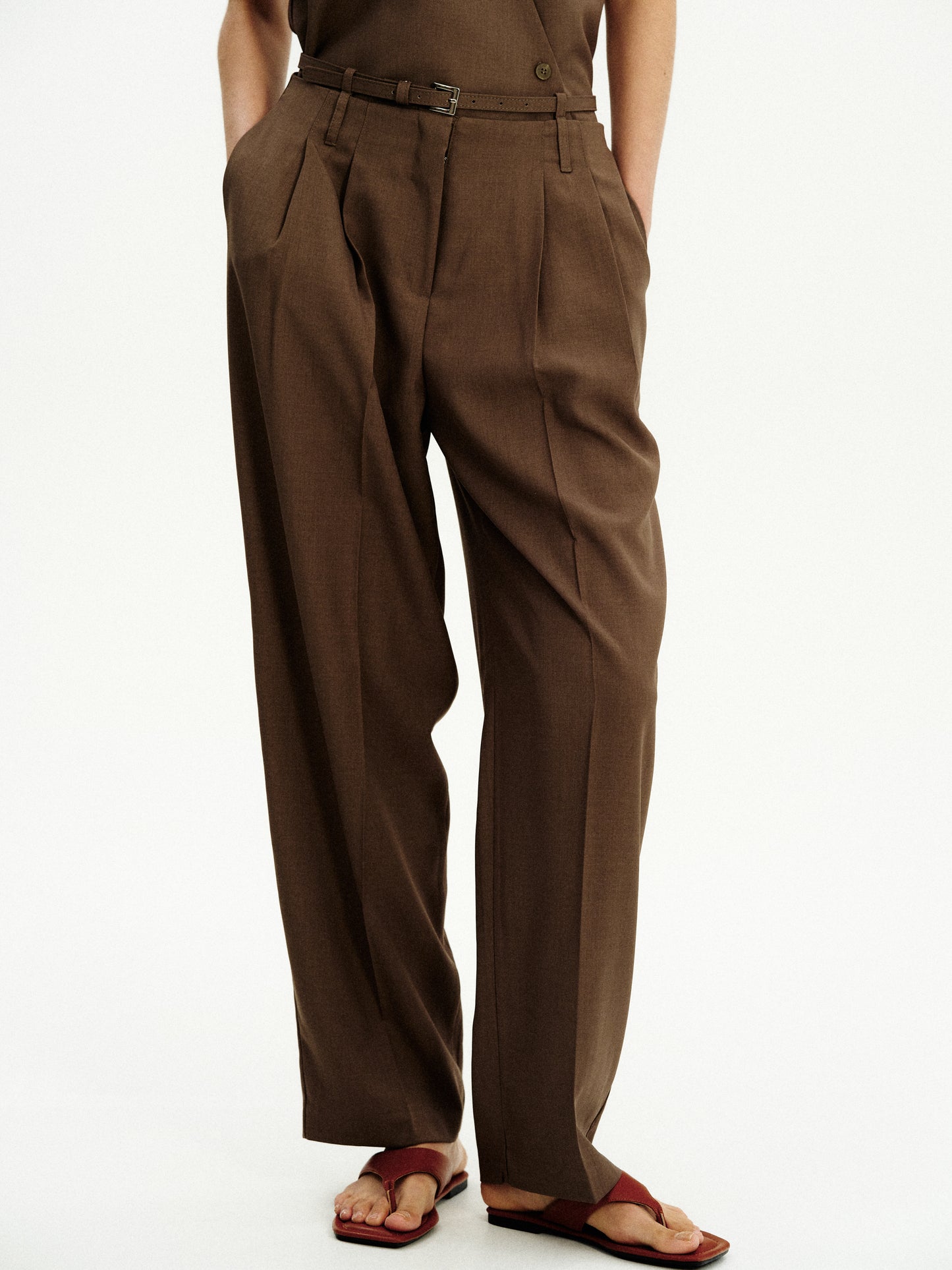 Loophole Belted Trousers, Dark Hazelnut
