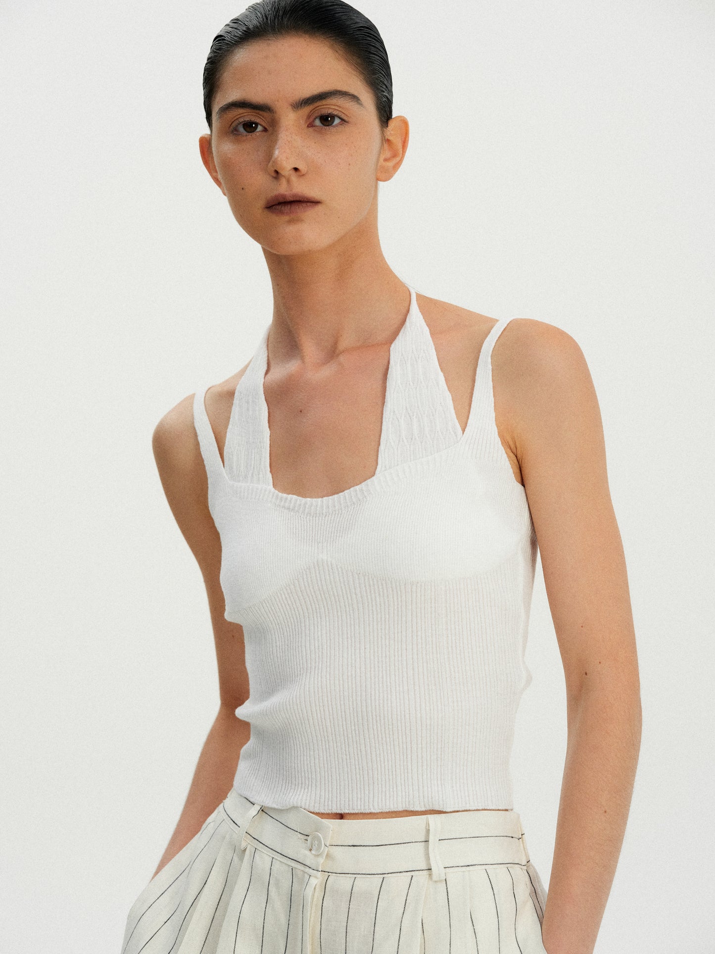 Duo Layered Knit Tank Top, White