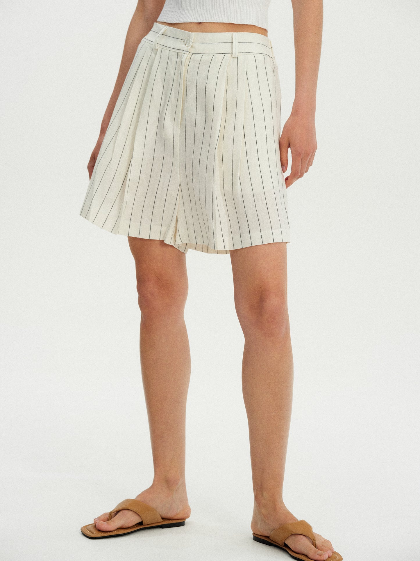 Linen Pinstripe Shorts, Ivory