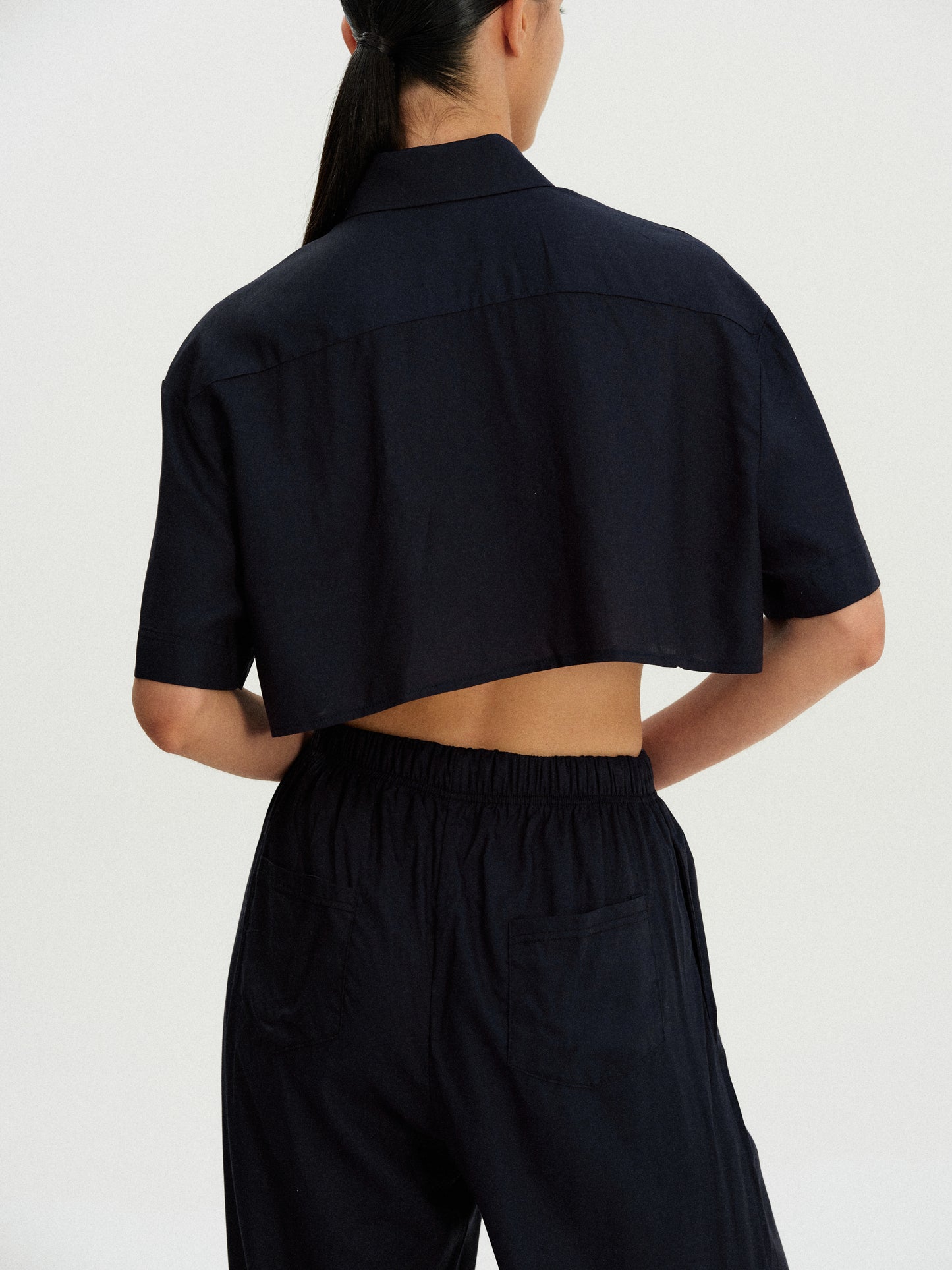 Cropped Rayon Shirt, Deep Blue