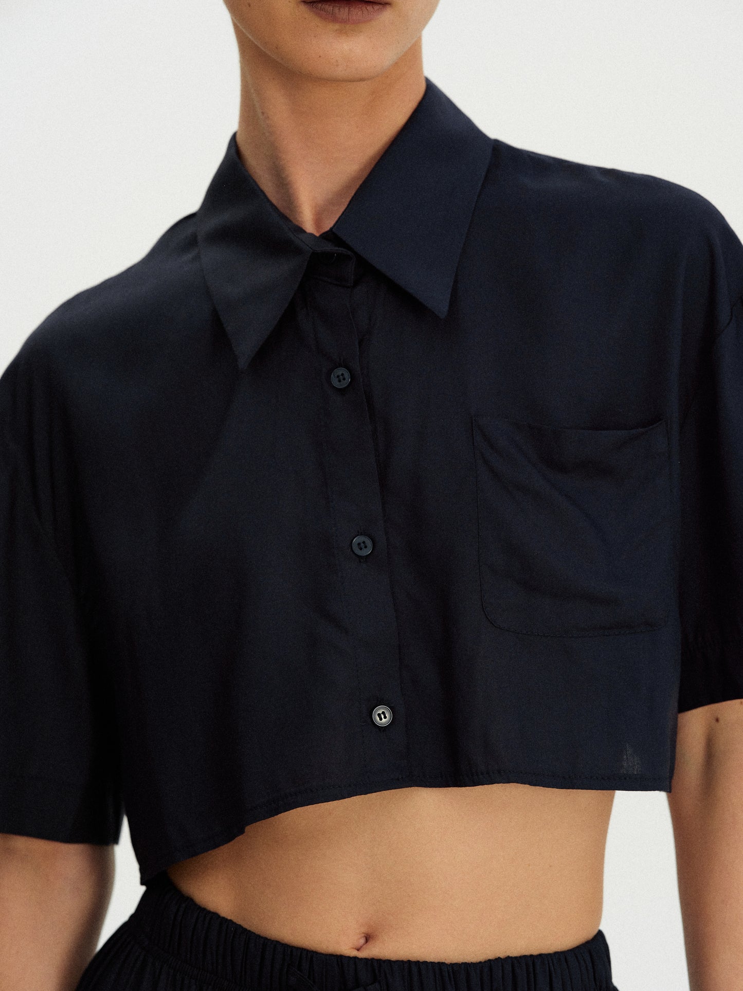 Cropped Rayon Shirt, Deep Blue