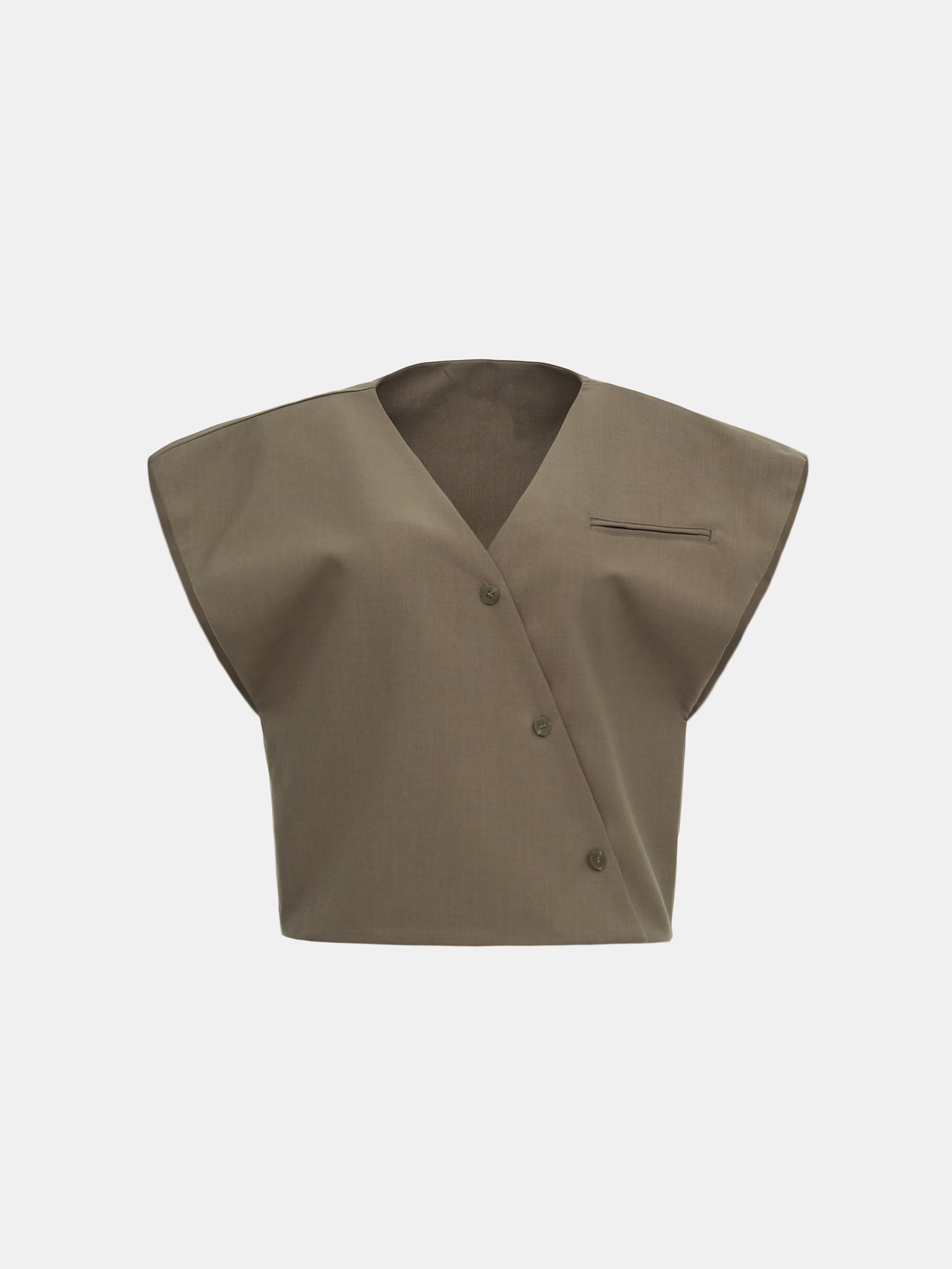 Off-Center Button Vest, Dark Hazelnut