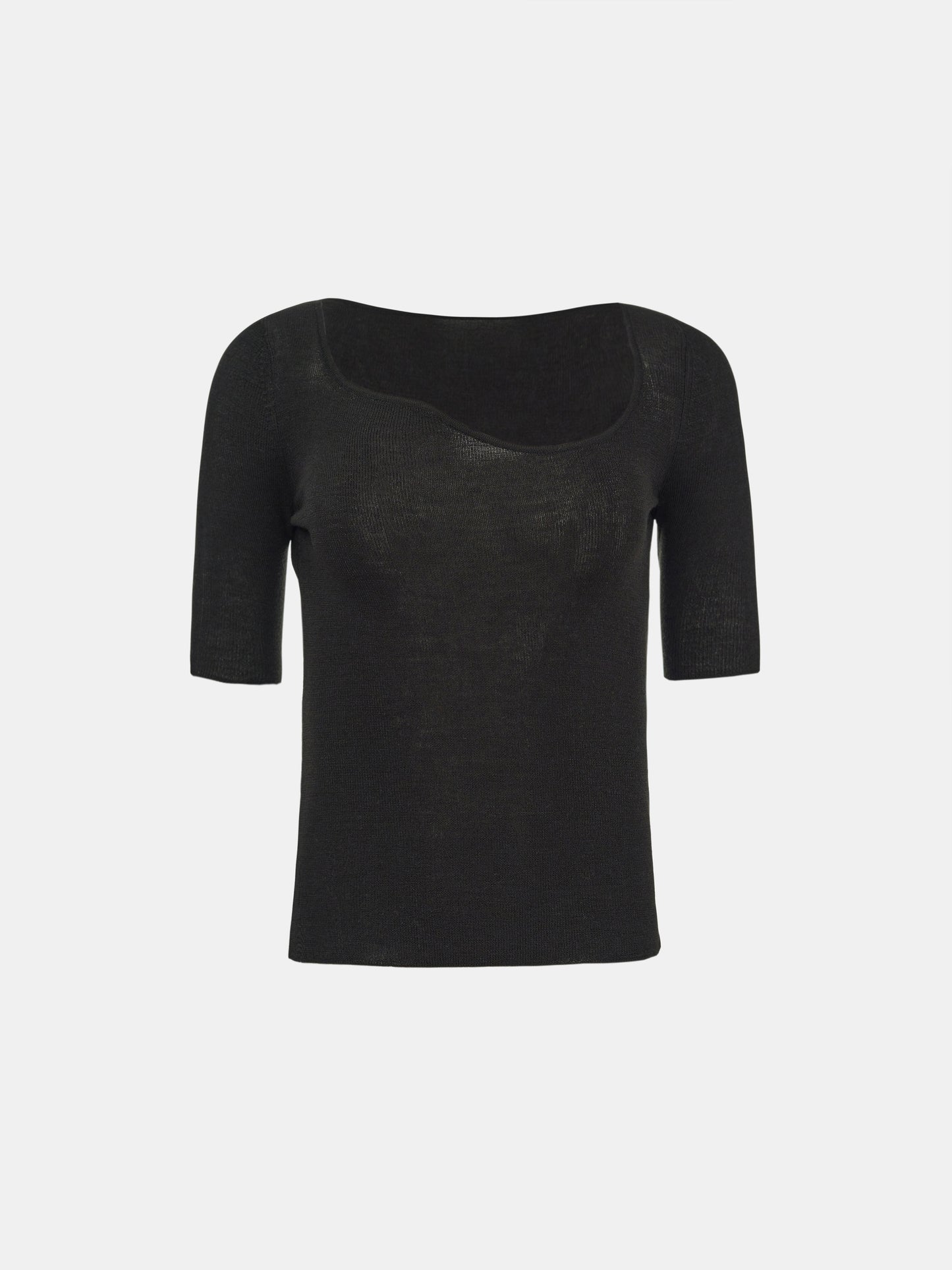 Curve Neck Knit Top, Black