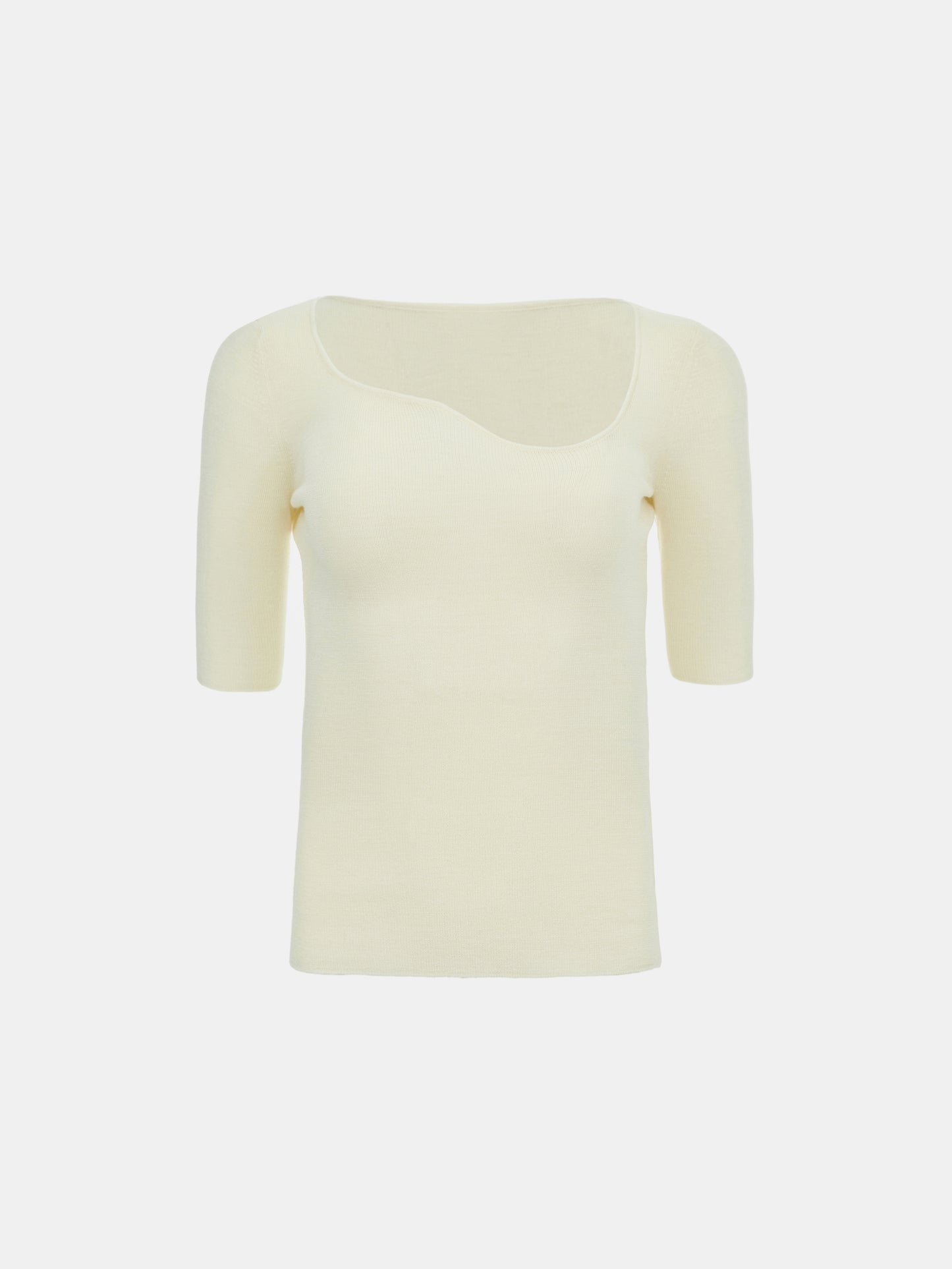 Curve Neck Knit Top, Powder