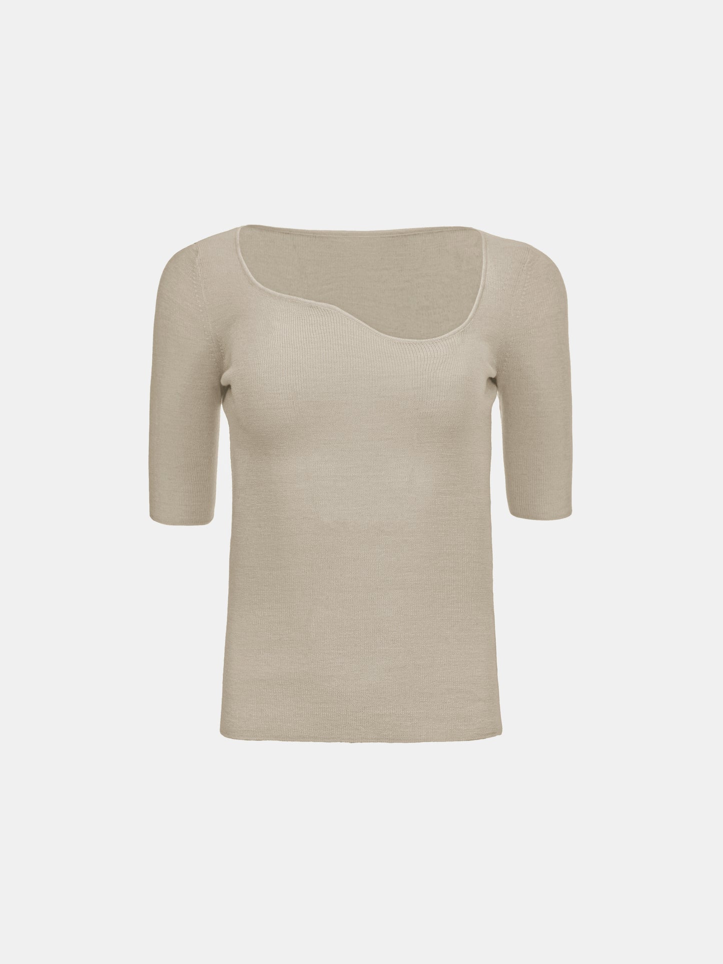 Curve Neck Knit Top, Taupe