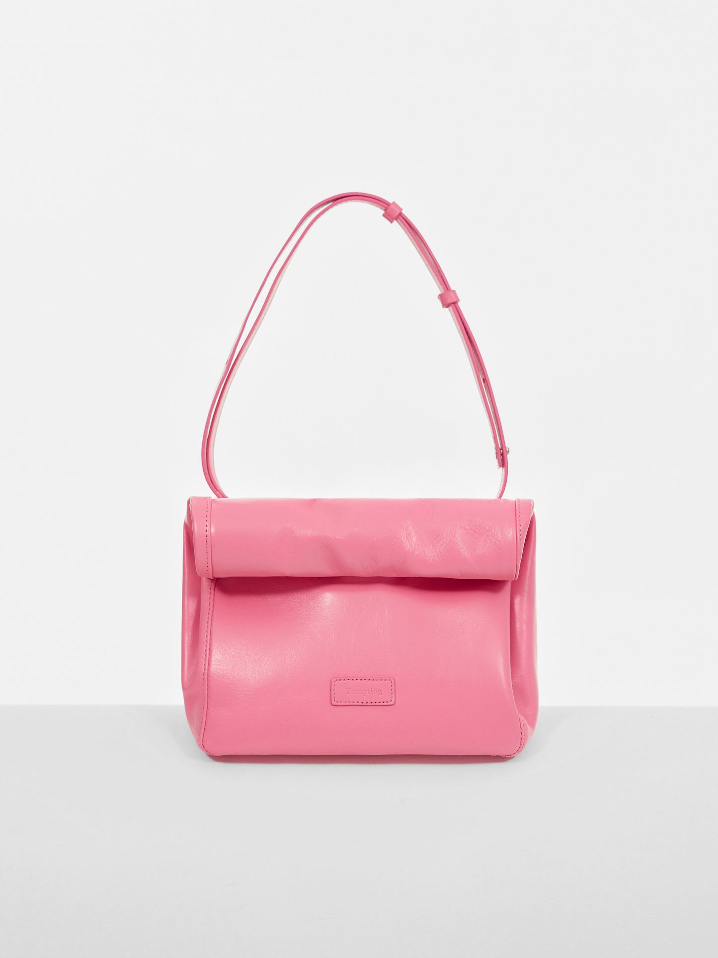 Leather Rolled Puffin Bag, Phlox Pink