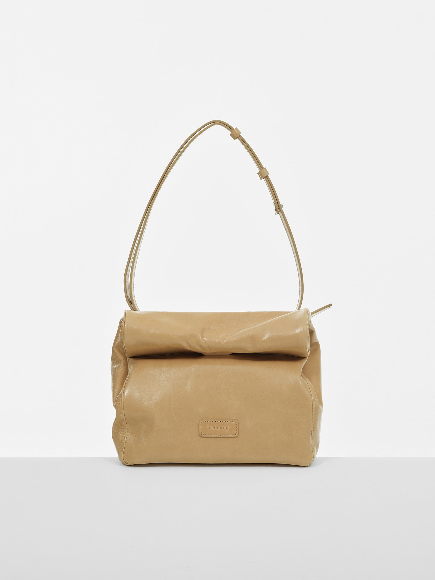 Leather Rolled Puffin Bag, Camel