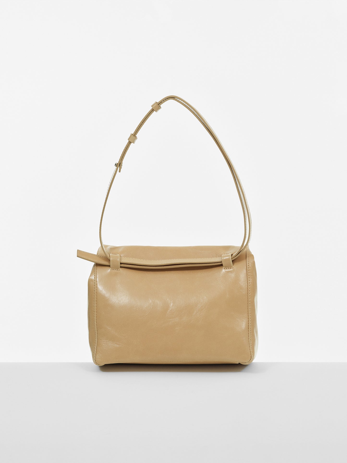 Leather Rolled Puffin Bag, Camel