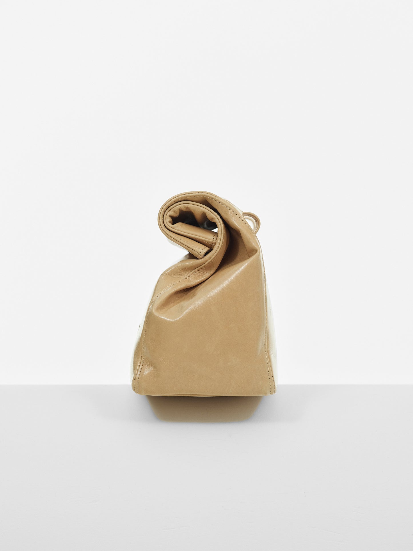Leather Rolled Puffin Bag, Camel
