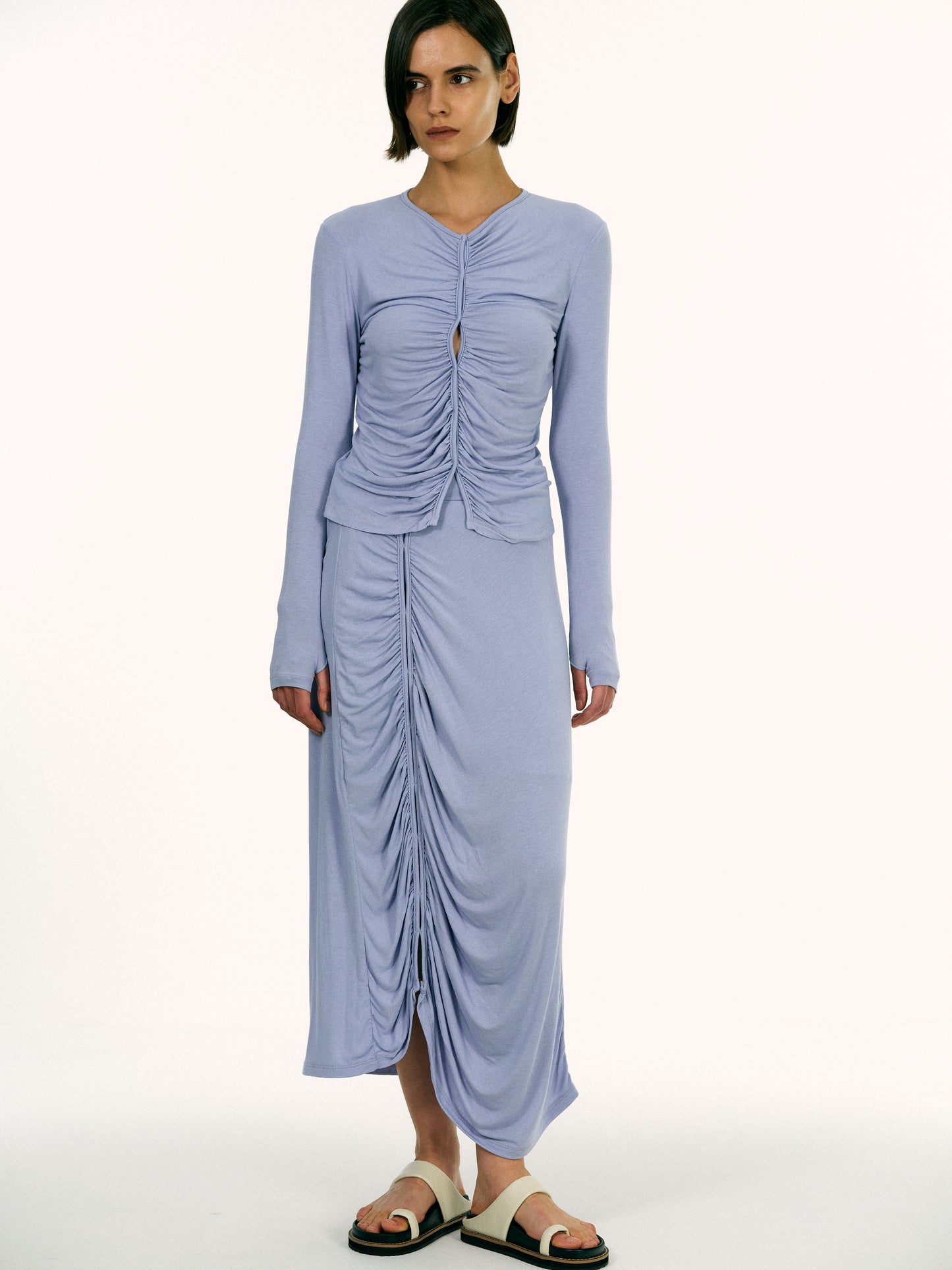 Cut-Out Ruched Top, Blue Hyacinth