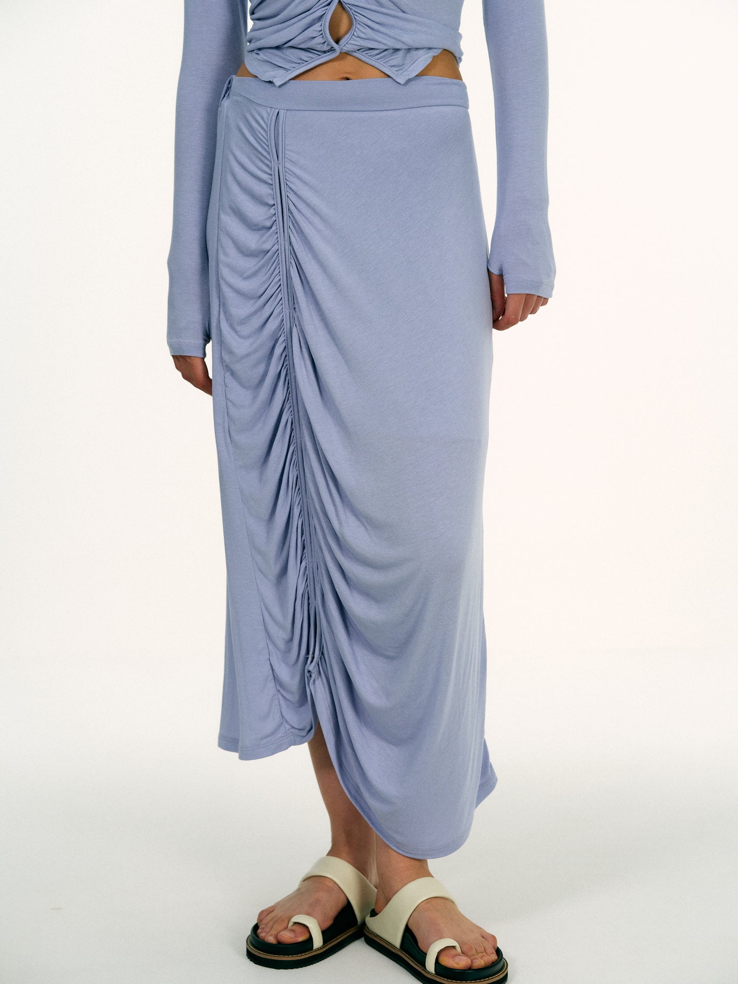 Off-Center Ruched Skirt, Blue Hyacinth