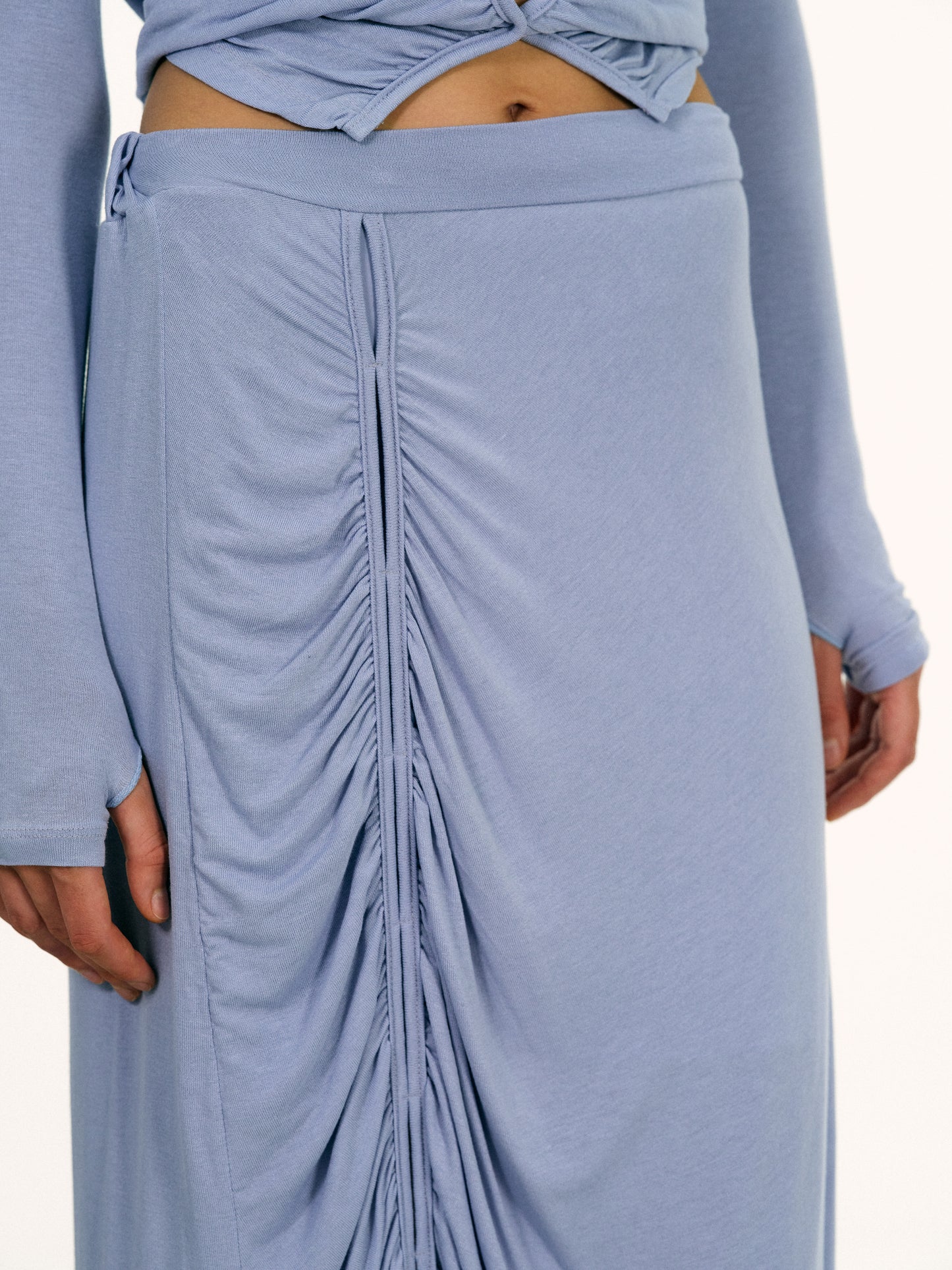 Off-Center Ruched Skirt, Blue Hyacinth