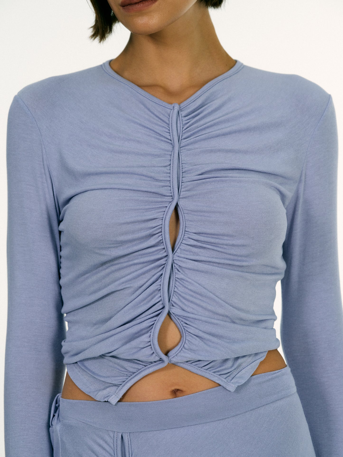 Cut-Out Ruched Top, Blue Hyacinth