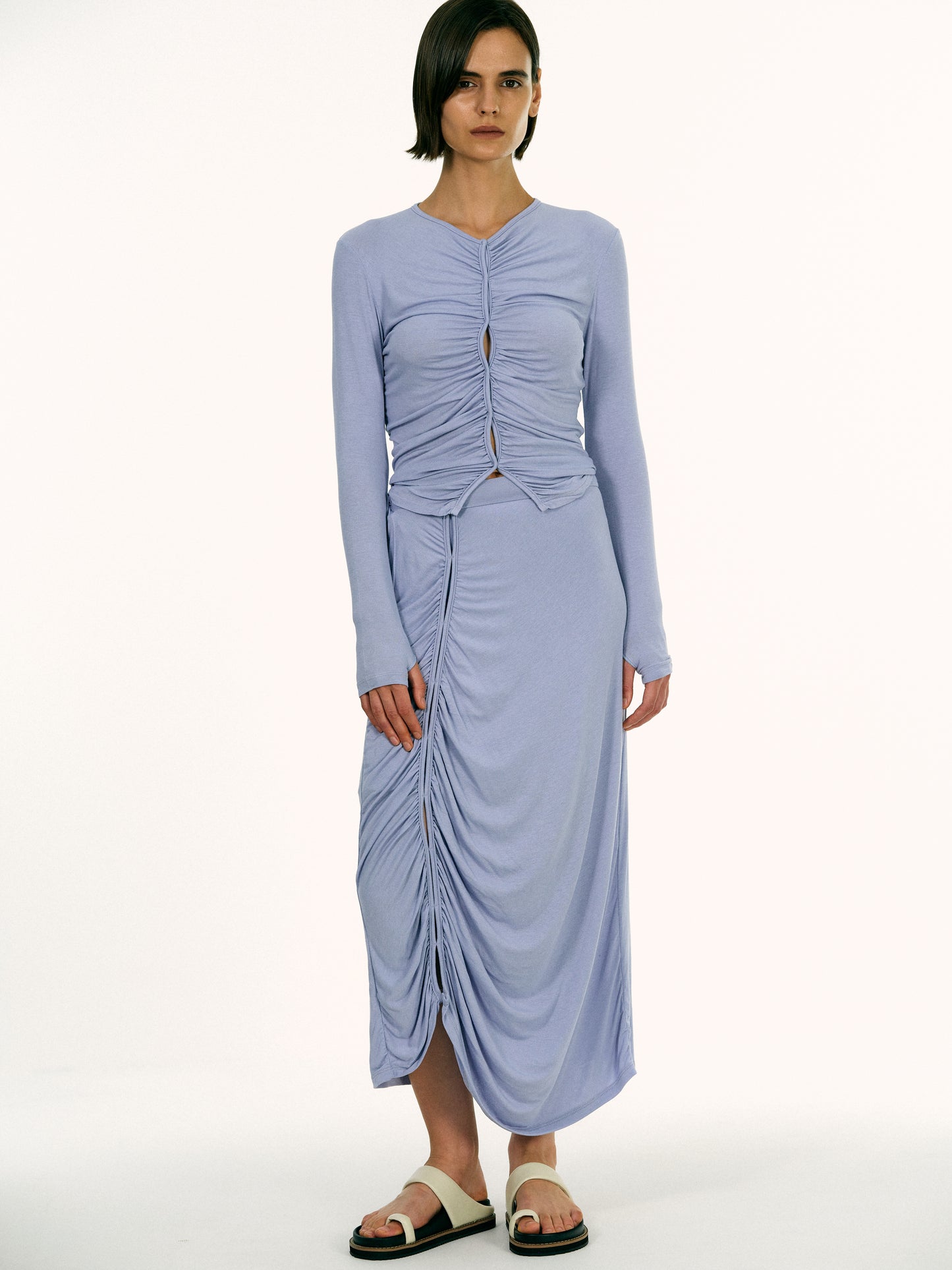 Cut-Out Ruched Top, Blue Hyacinth
