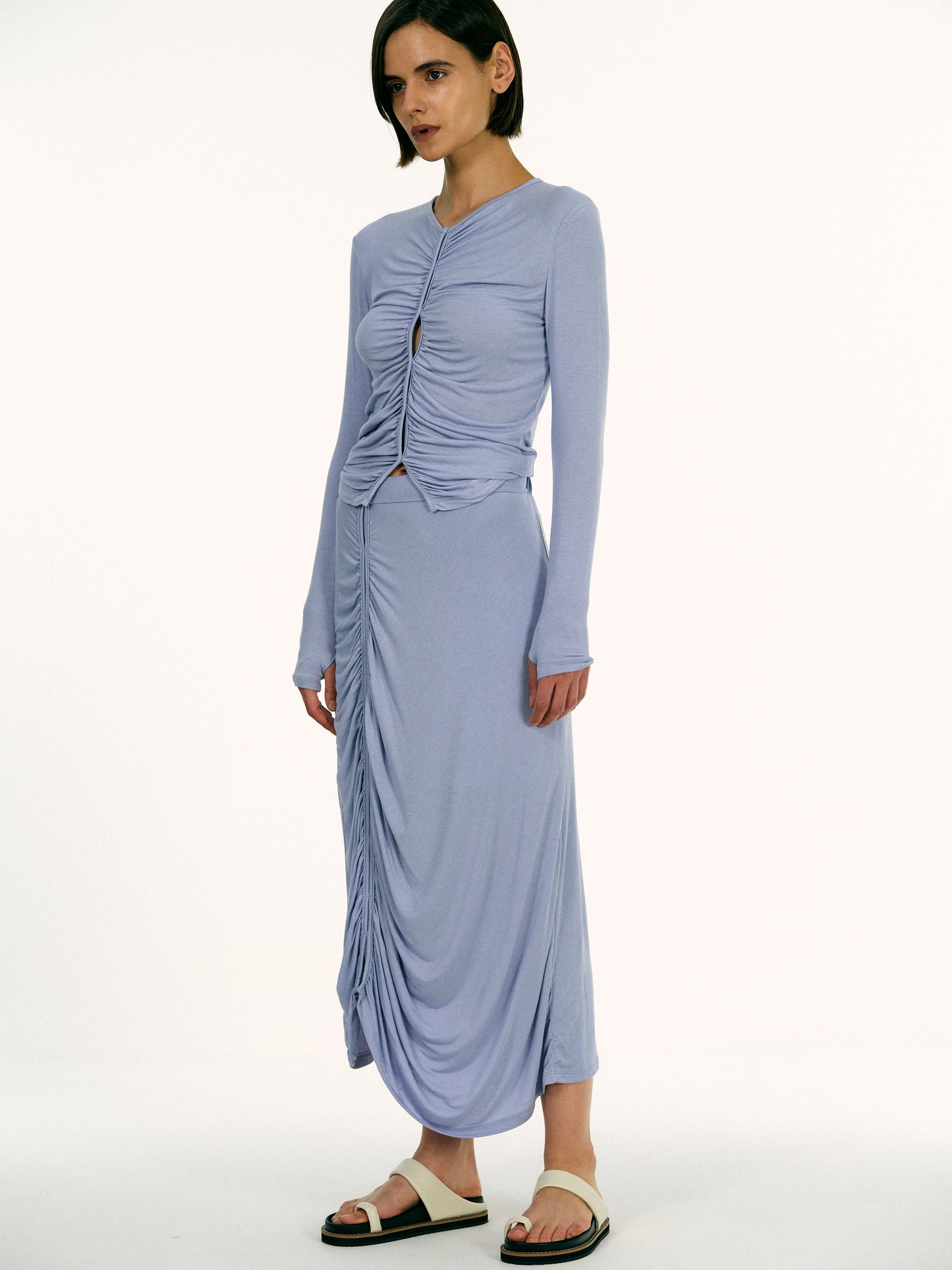 Off-Center Ruched Skirt, Blue Hyacinth