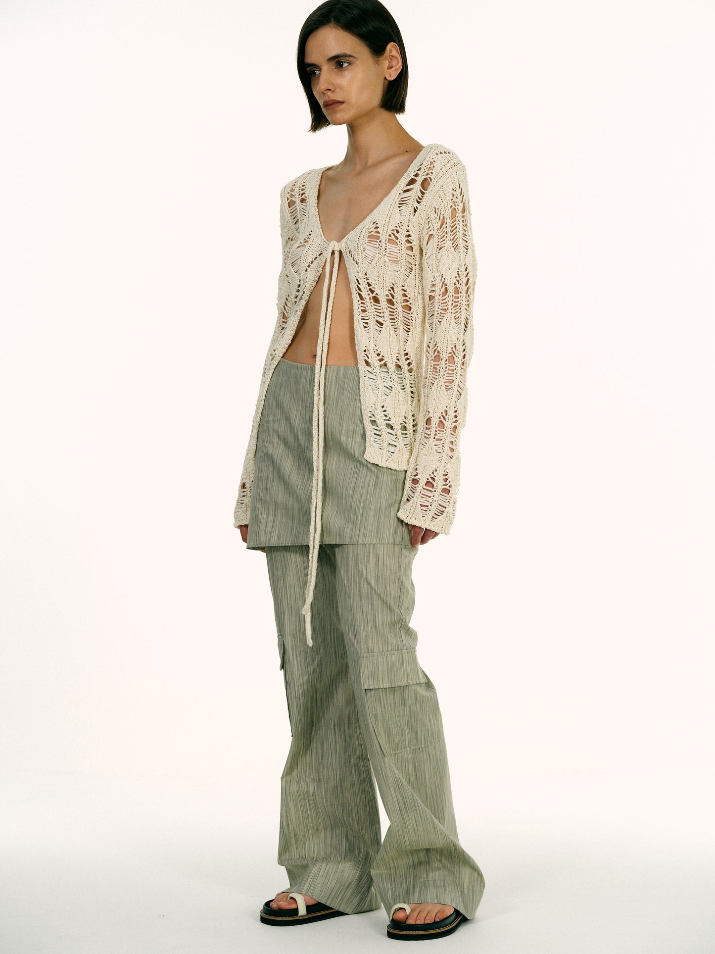 Open Crochet Damaged Cardigan, Ivory