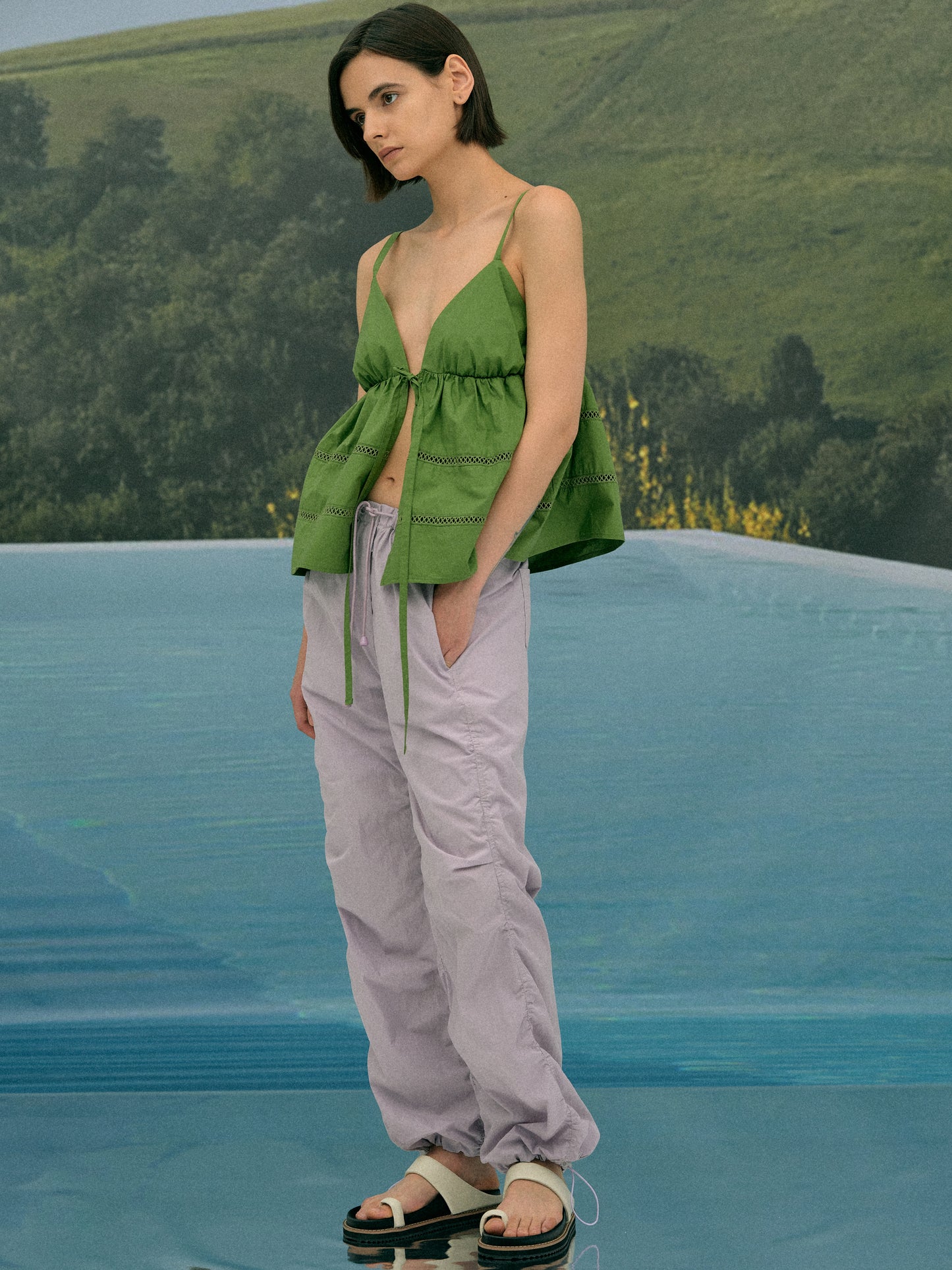 Balloon Open Eyelet Top, Green