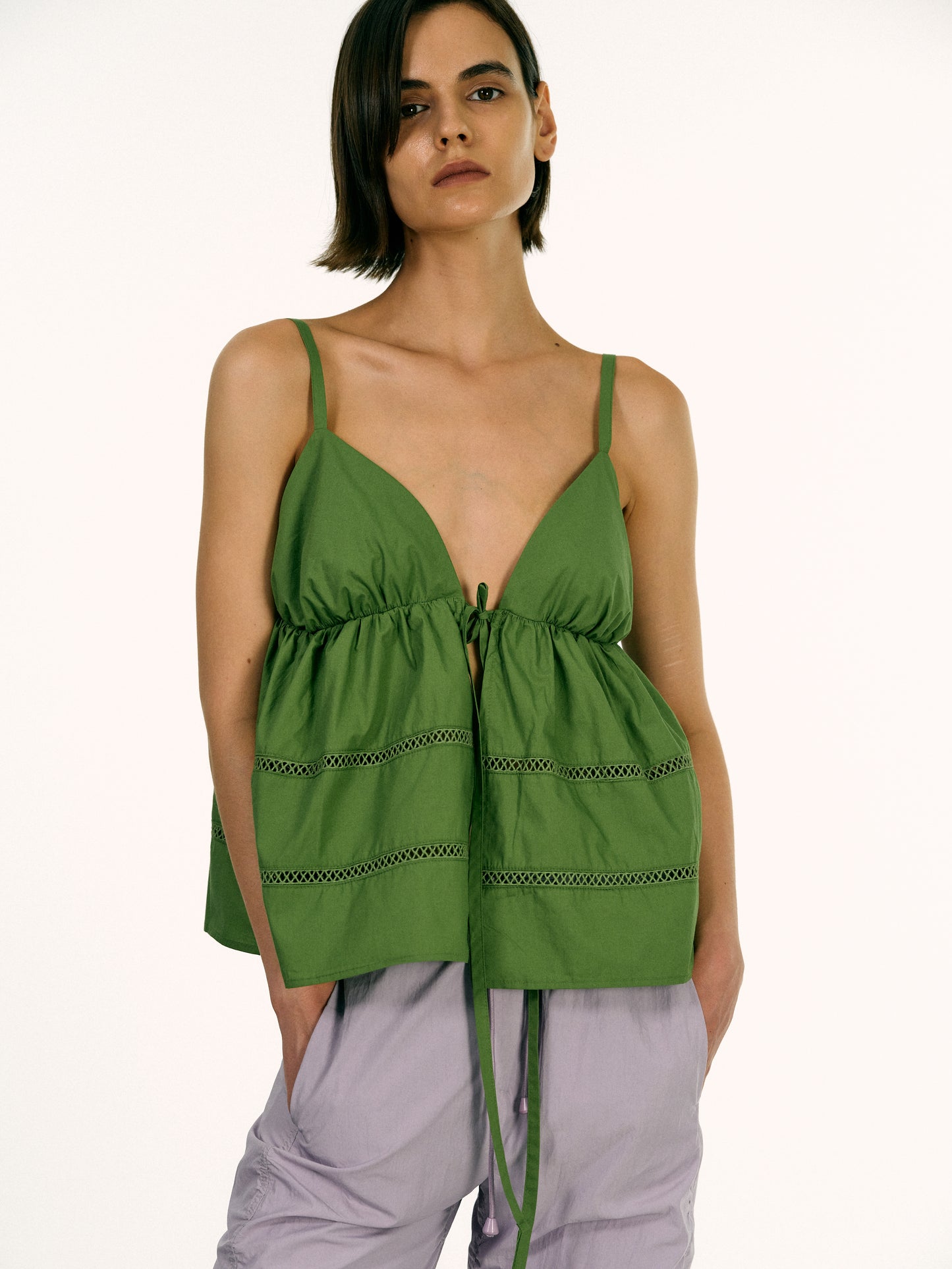 Balloon Open Eyelet Top, Green