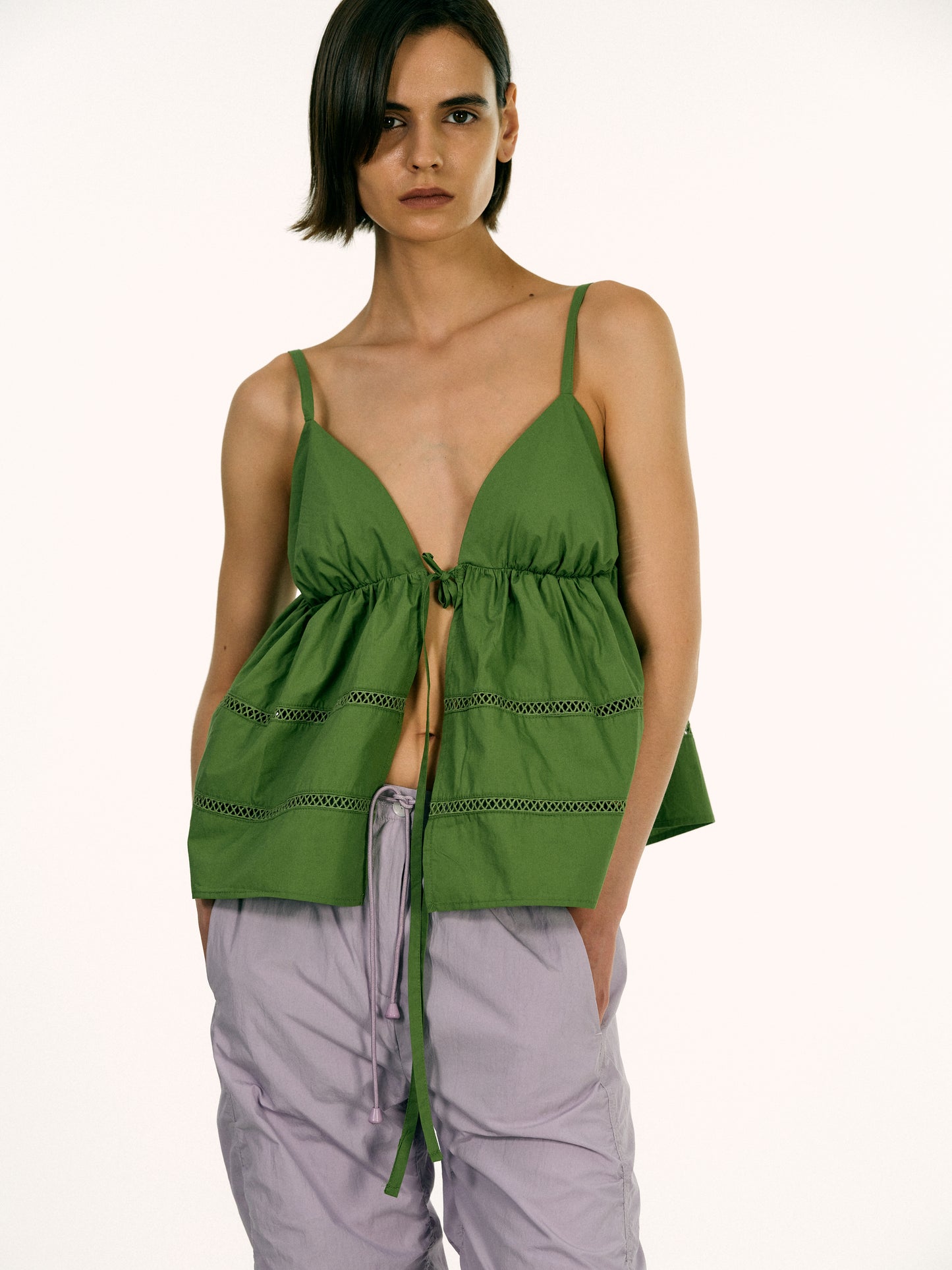 Balloon Open Eyelet Top, Green