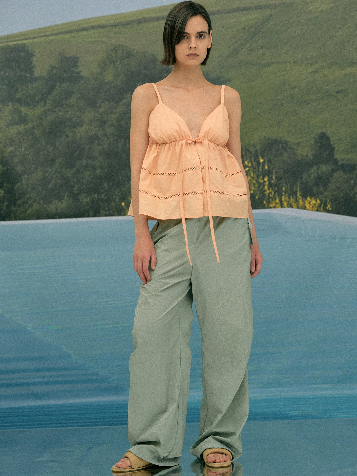 Balloon Open Eyelet Top, Coral