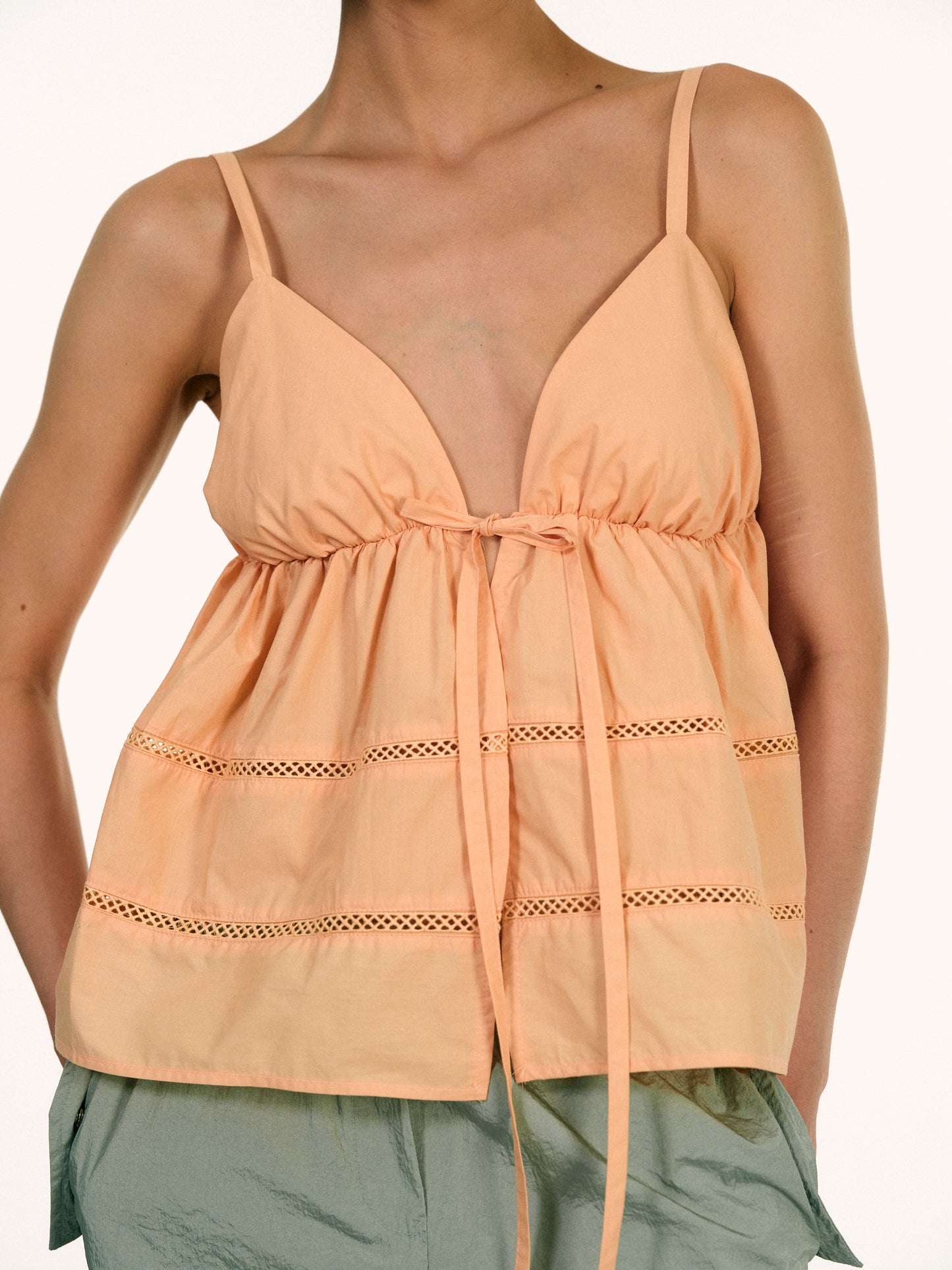 Balloon Open Eyelet Top, Coral
