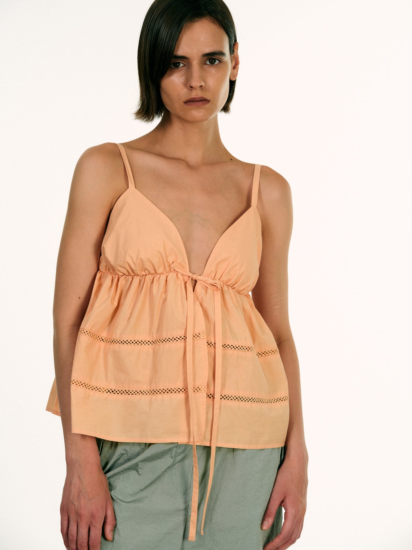Balloon Open Eyelet Top, Coral