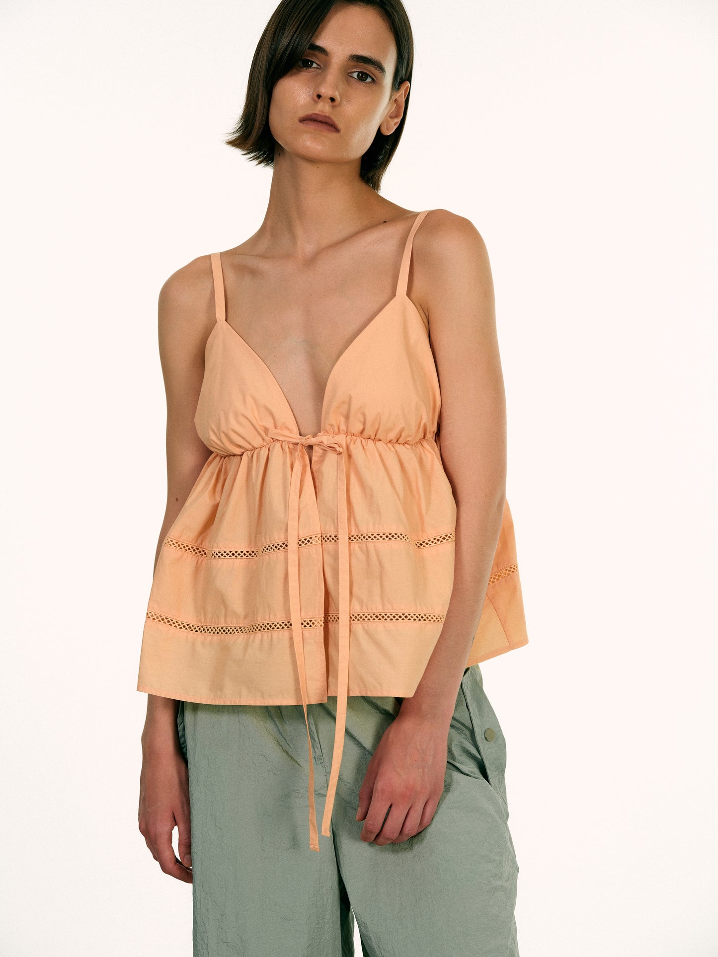 Balloon Open Eyelet Top, Coral