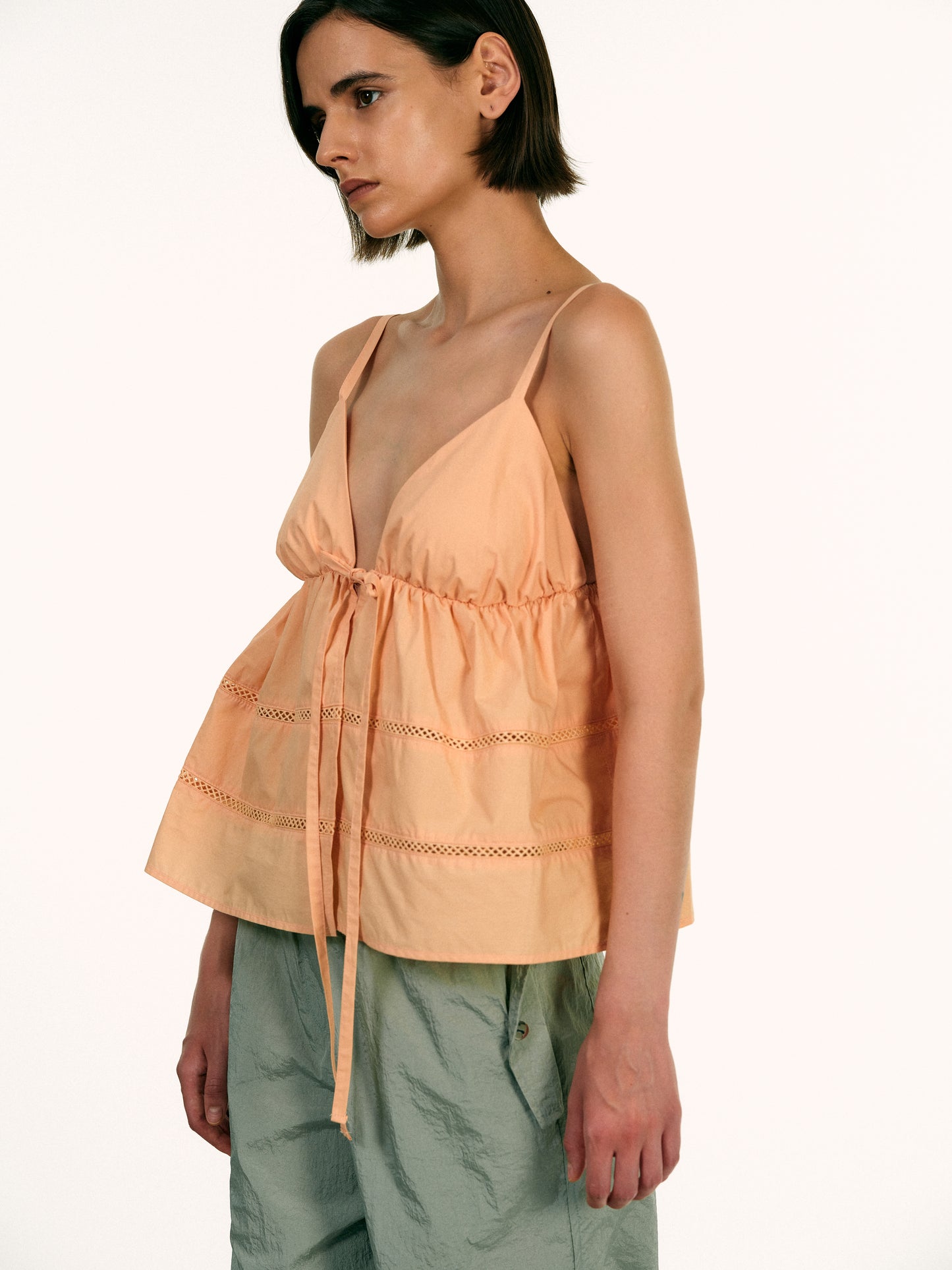 Balloon Open Eyelet Top, Coral
