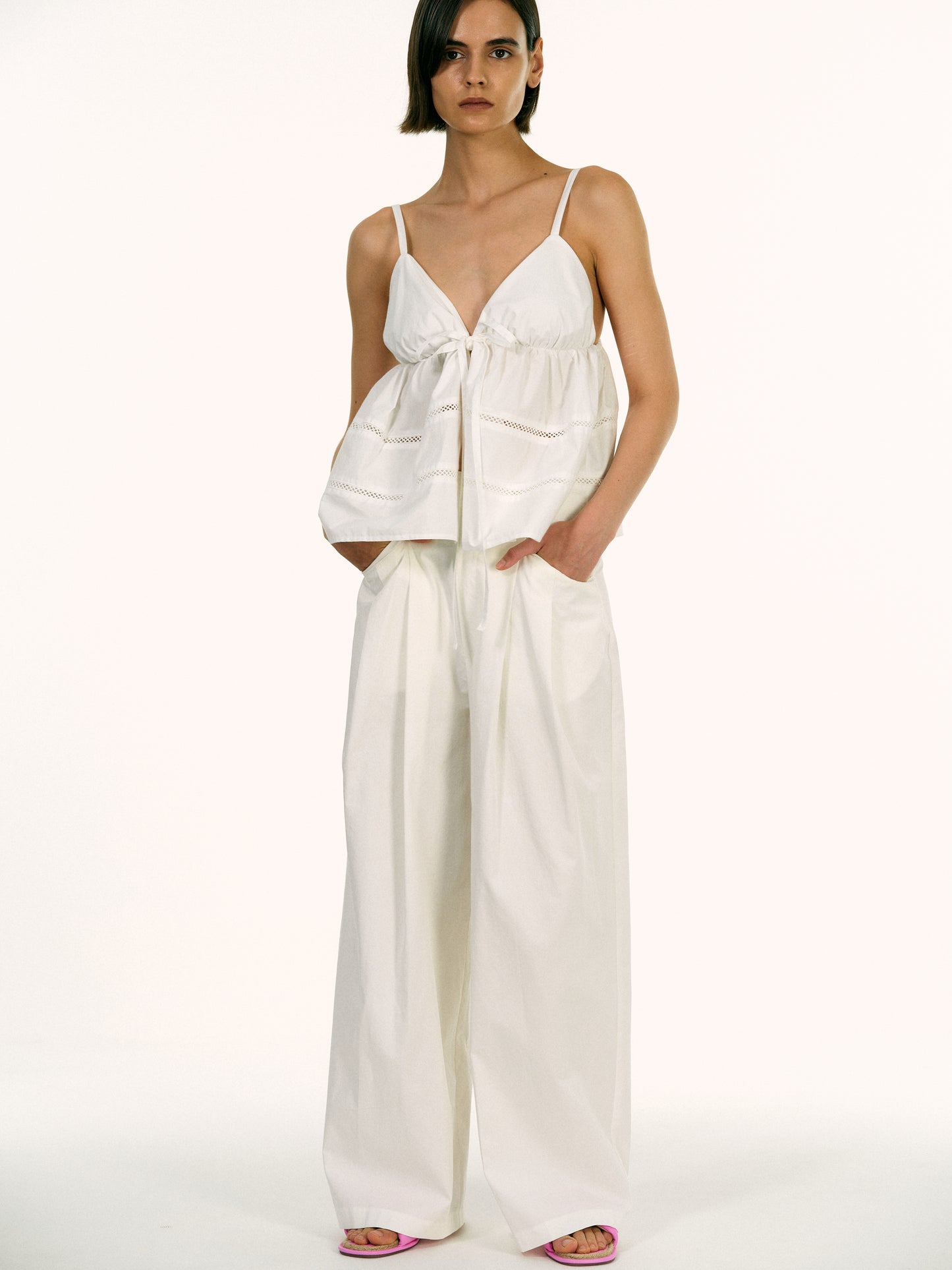 Wide Low Pocket Trousers, White