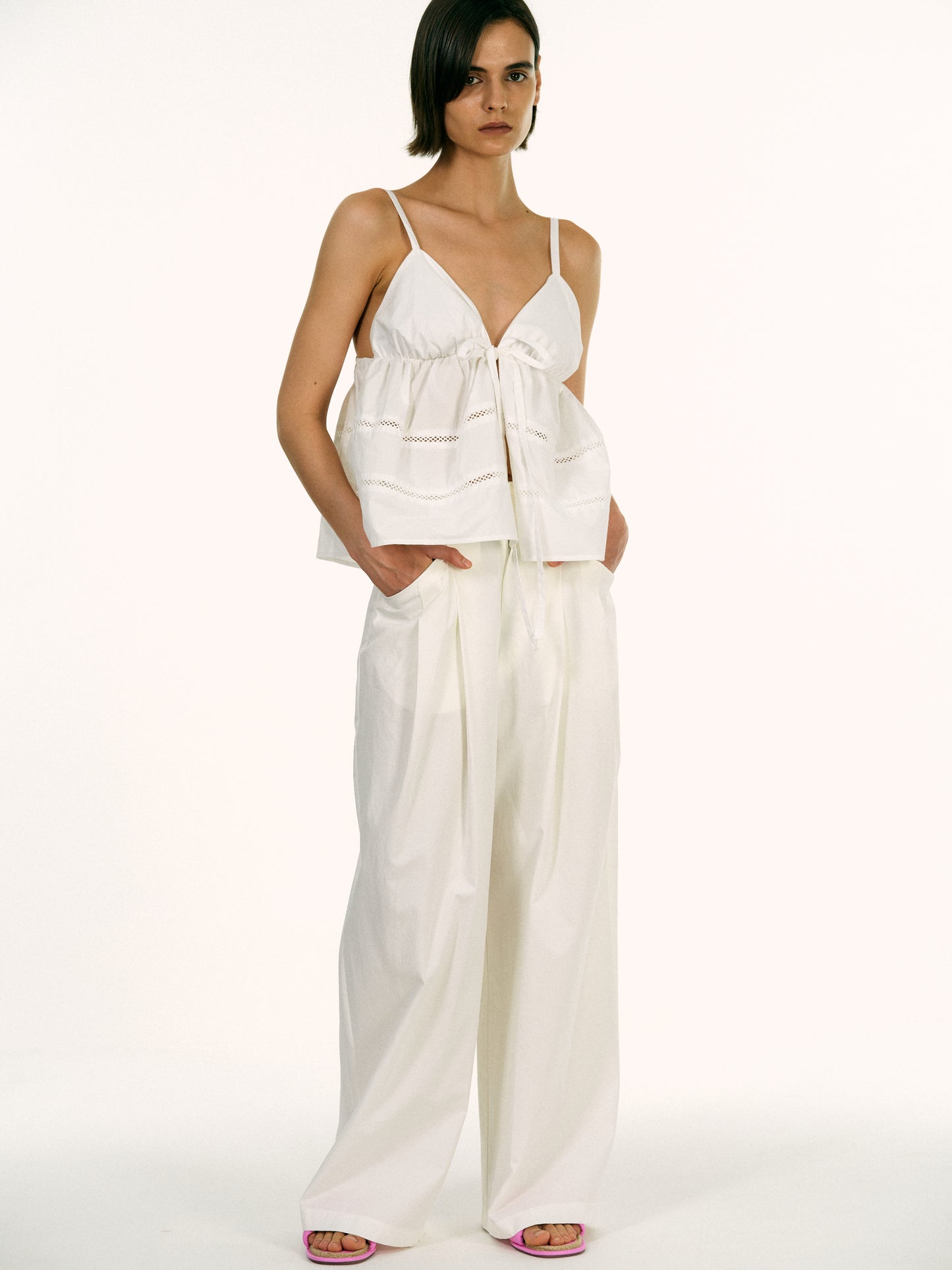 Wide Low Pocket Trousers, White