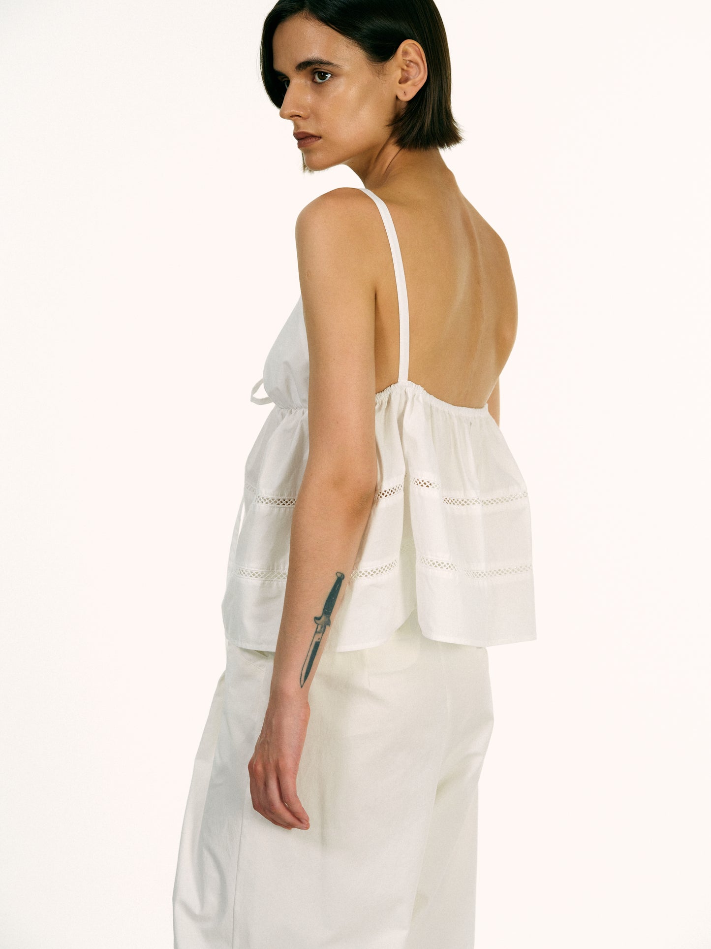 Balloon Open Eyelet Top, White