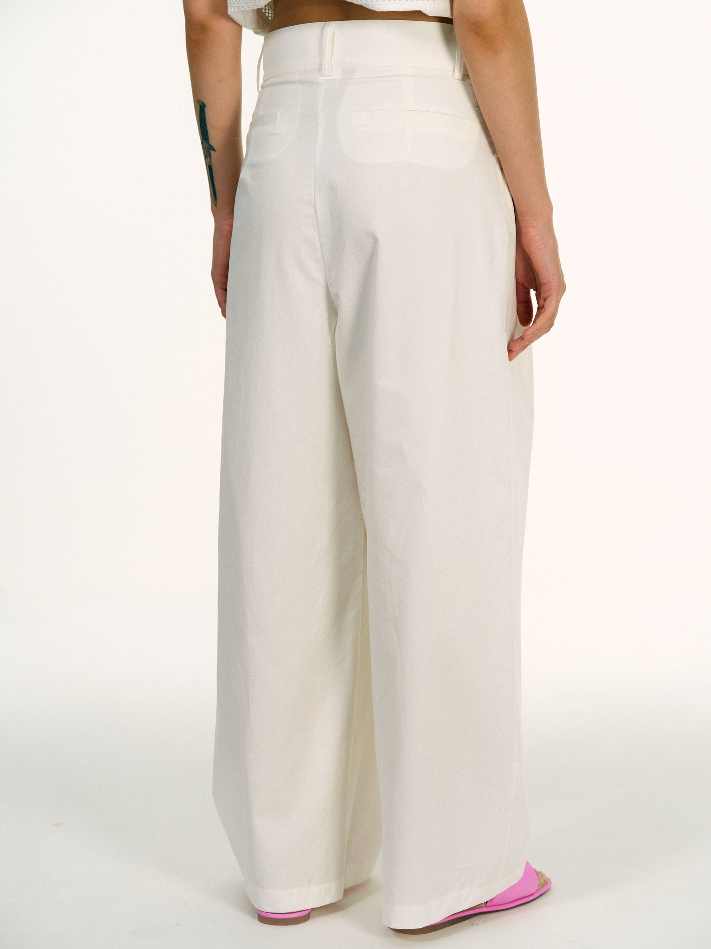 Wide Low Pocket Trousers, White