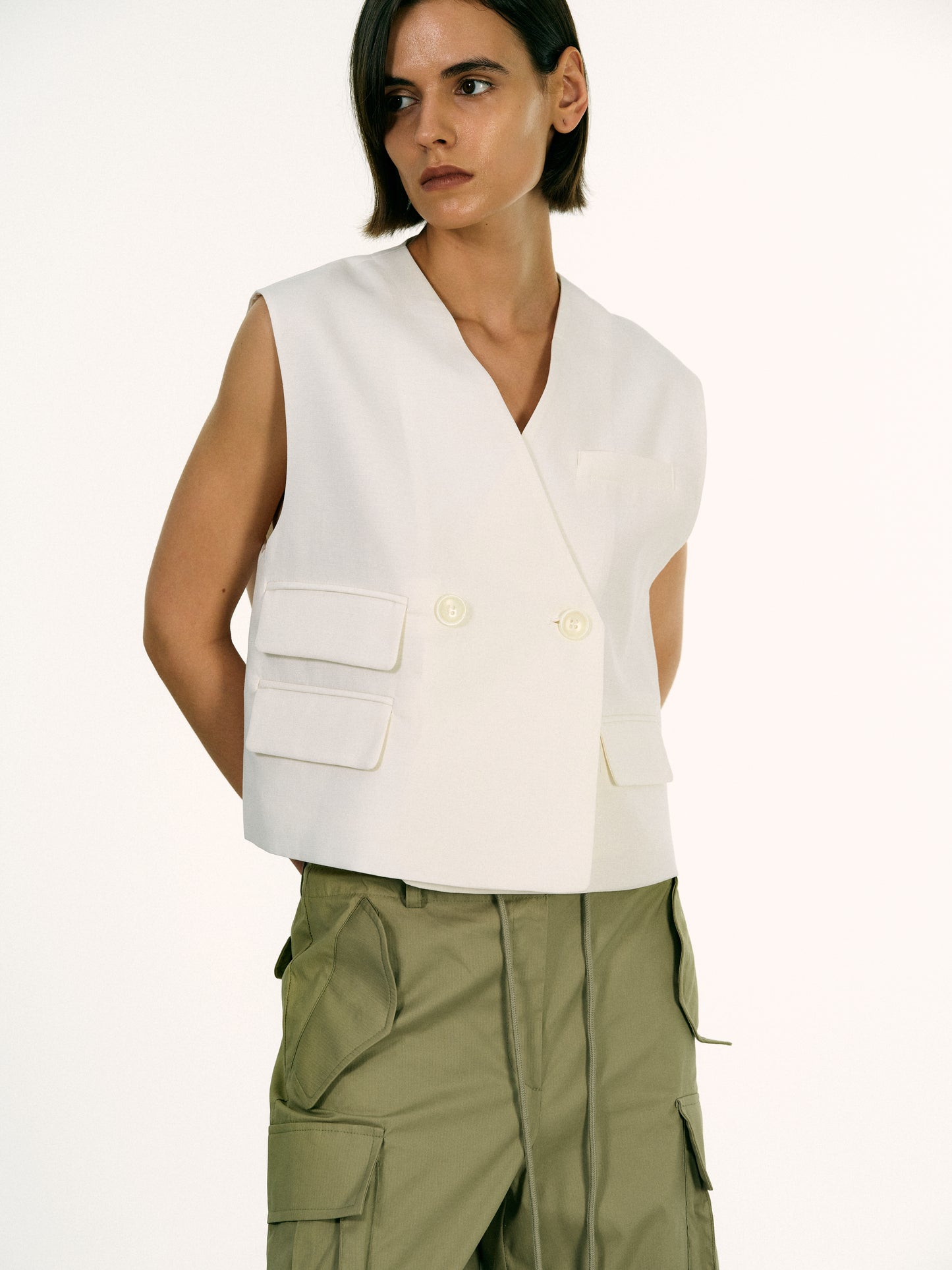 Boxy Pocket Vest, White