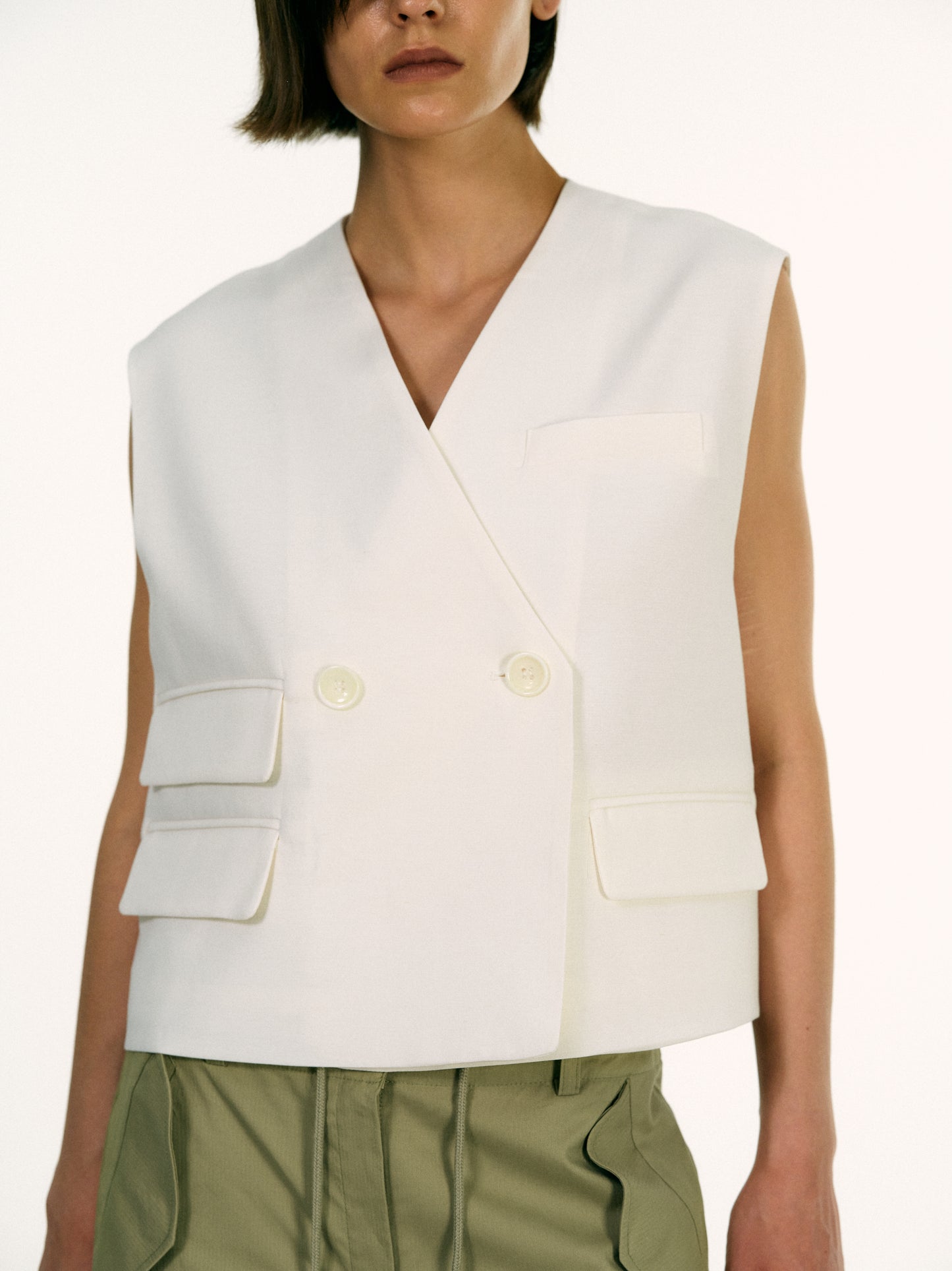 Boxy Pocket Vest, White