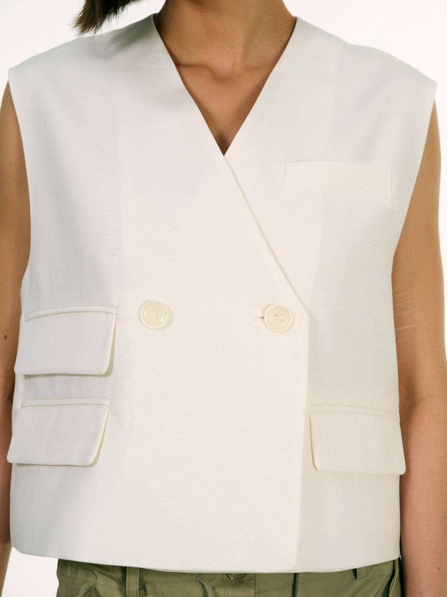 Boxy Pocket Vest, White