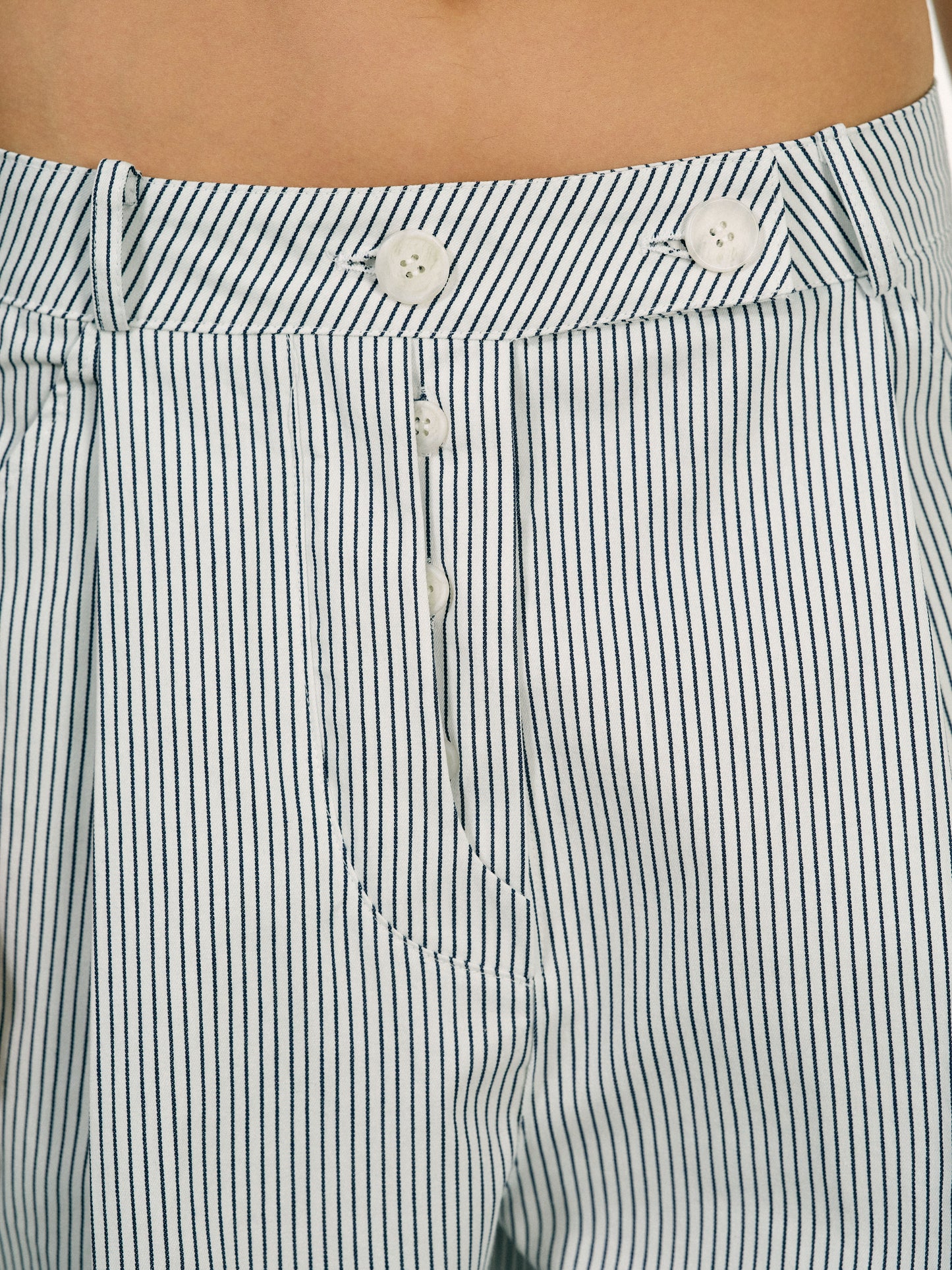 Boyfriend Stripe Cotton Pants, Blue