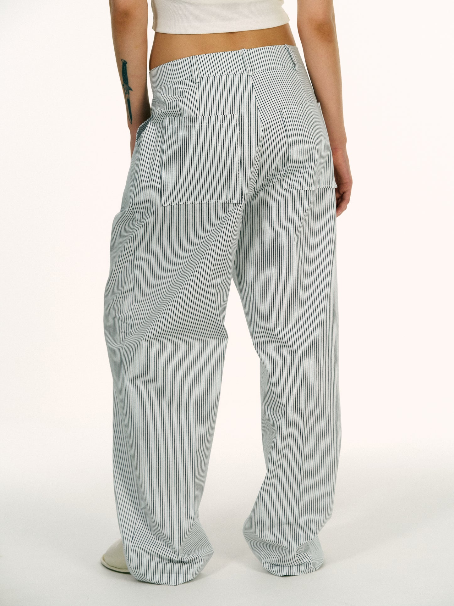 Boyfriend Stripe Cotton Pants, Blue