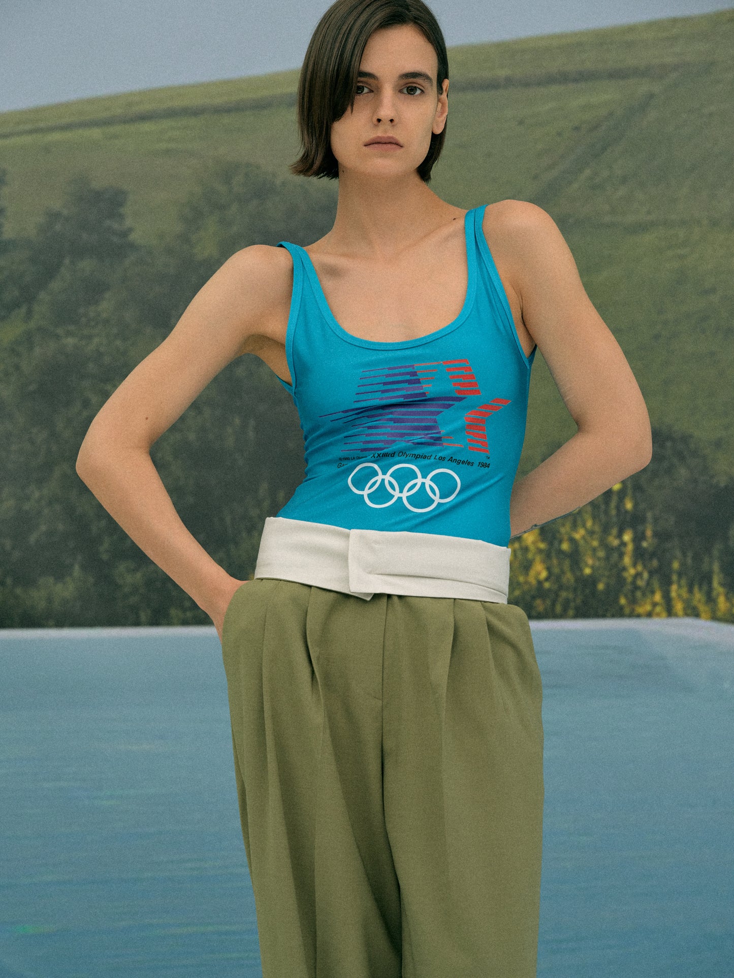Olympics Graphic Singlet, Cyan Sheen