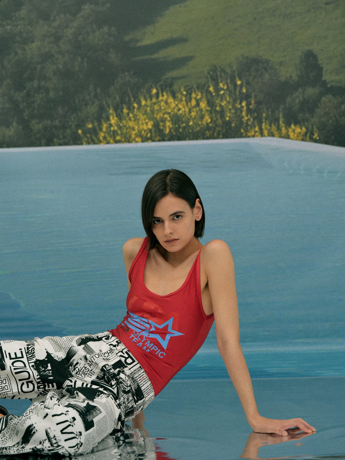 Olympics Graphic Singlet, Red Sheen