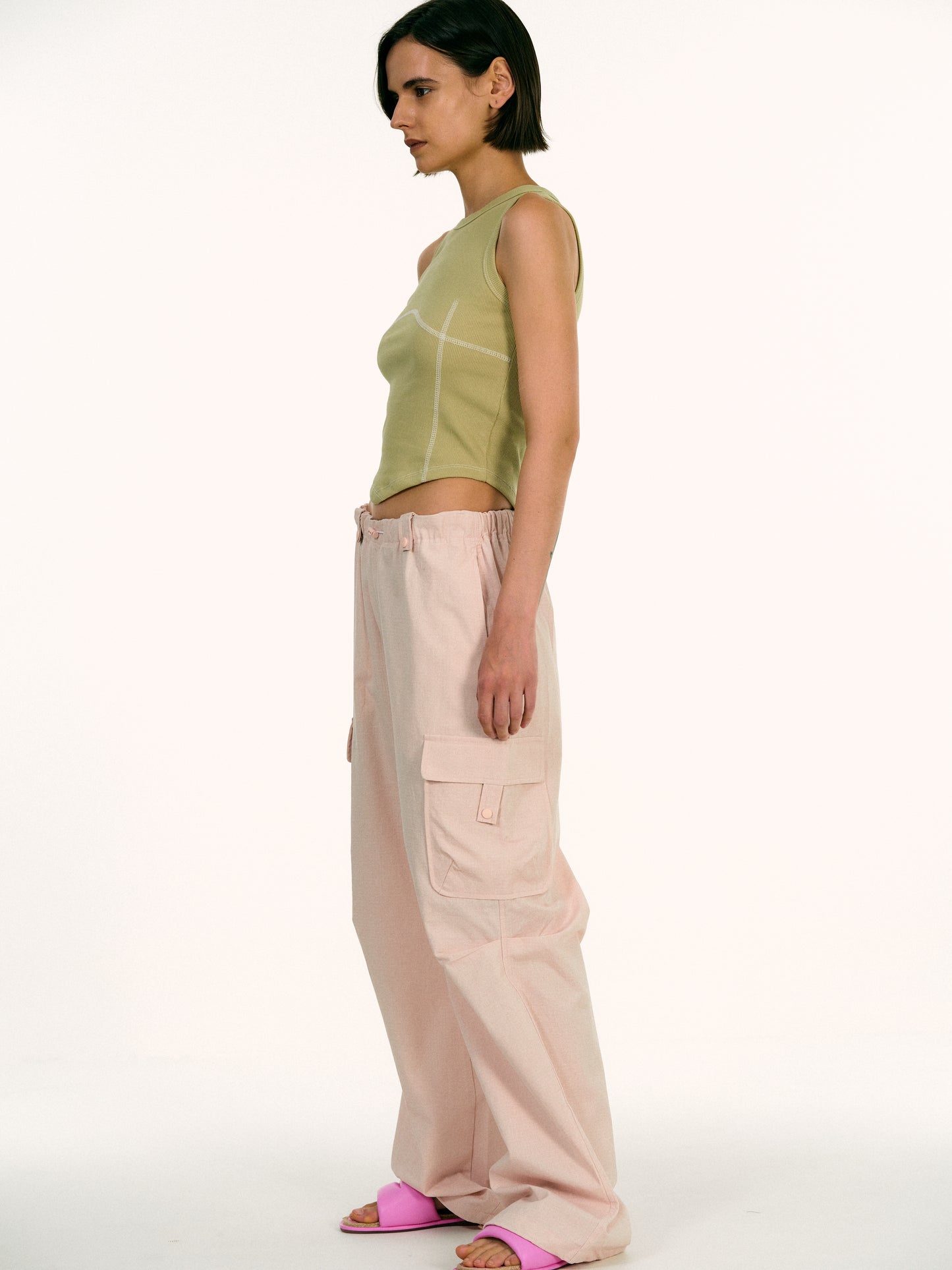 Reverse Stitch Tank, Khaki