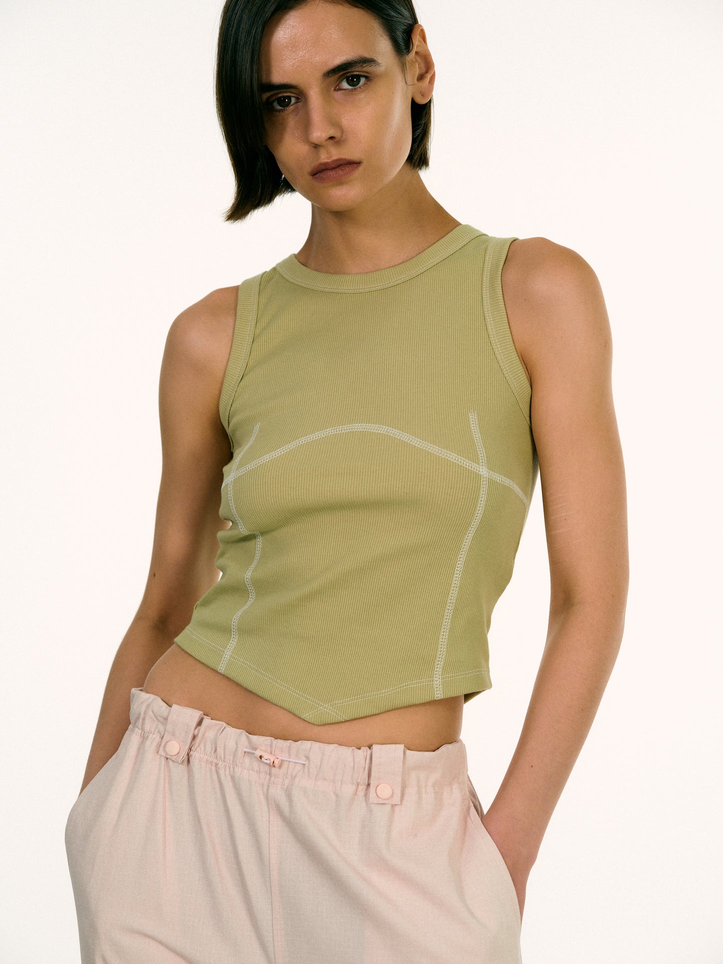 Reverse Stitch Tank, Khaki