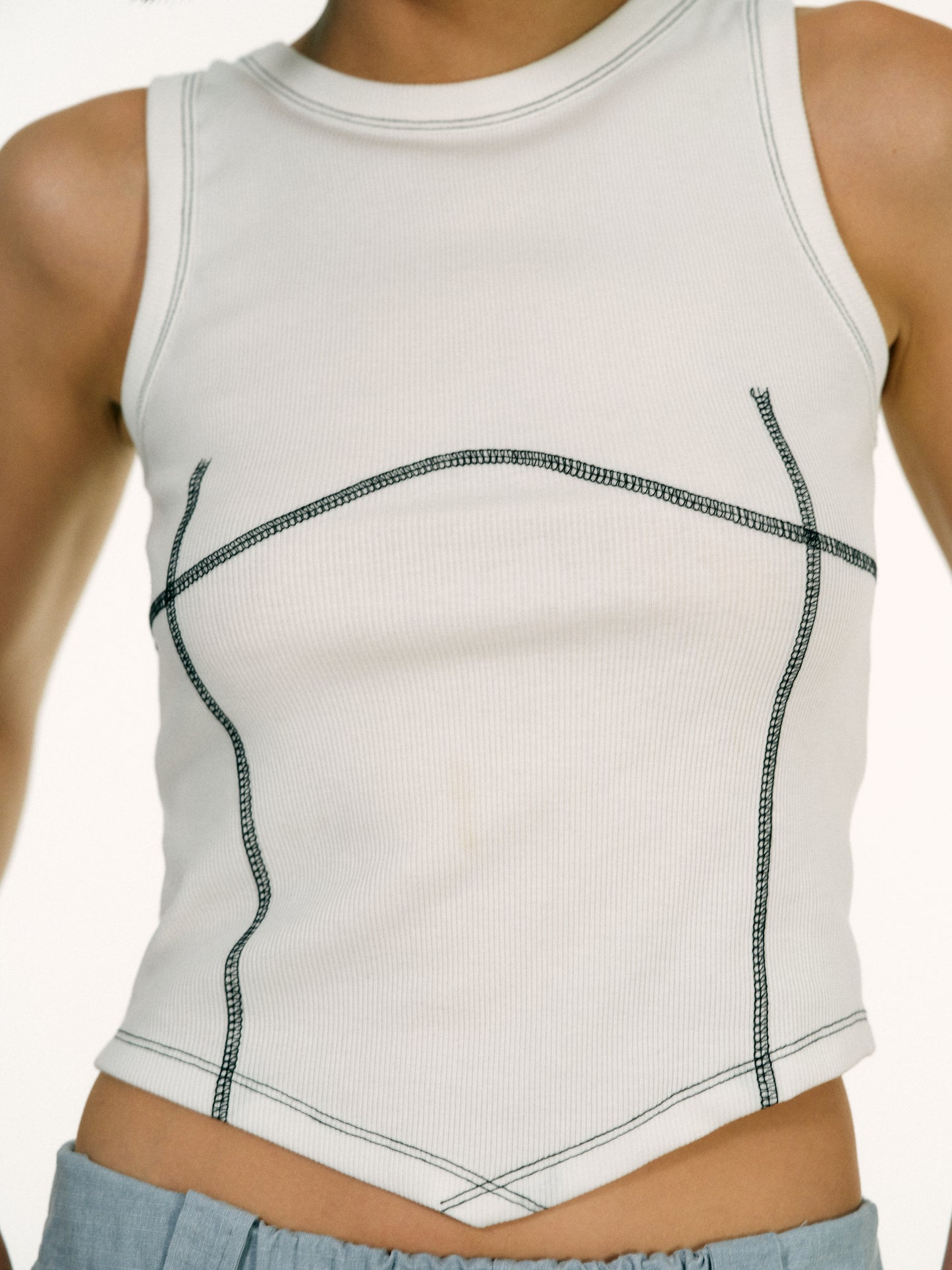 Reverse Stitch Tank, White